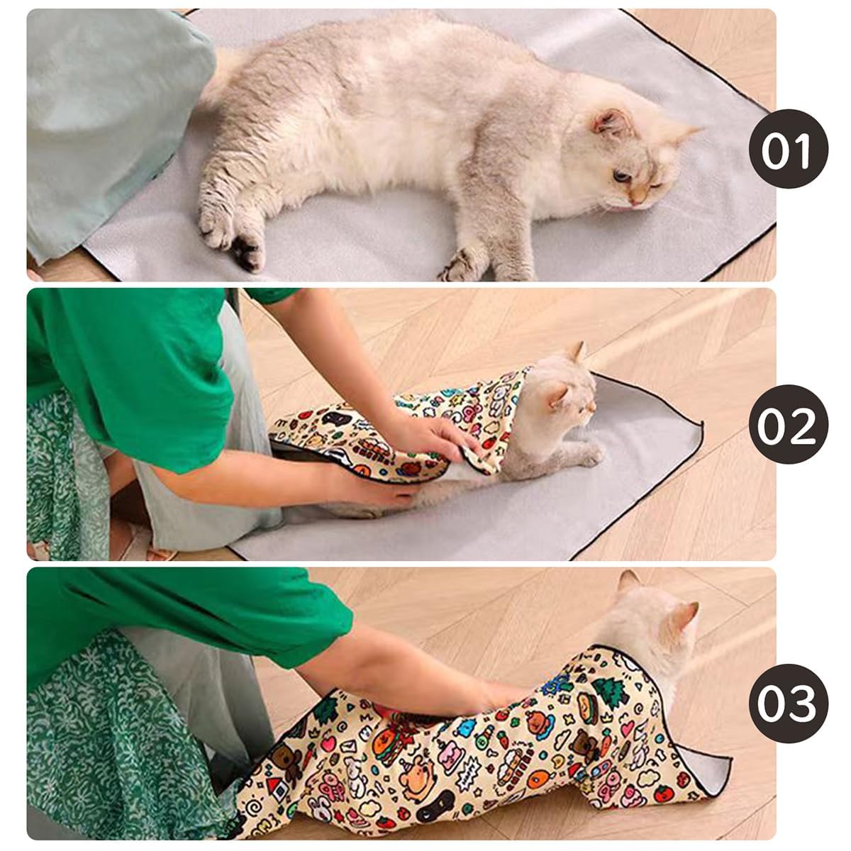 Cat Grooming Wrap with Neck Support - Soft Swaddle Blanket for Safe & Stress-Free Pet Grooming (35x35cm, Graffiti Print) - Perfect for Nail Trimming, Bathing & Vet Visits