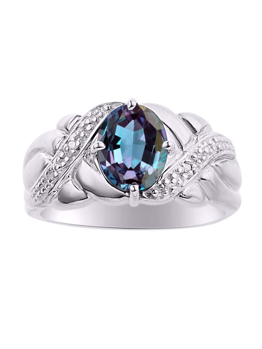 RYLOS Sterling Silver Oval Gemstone & Diamond Ring for Women | 9x7mm Elegant Jewelry in Sizes 5-13 | Perfect for Weddings, Anniversaries & Special Occasions