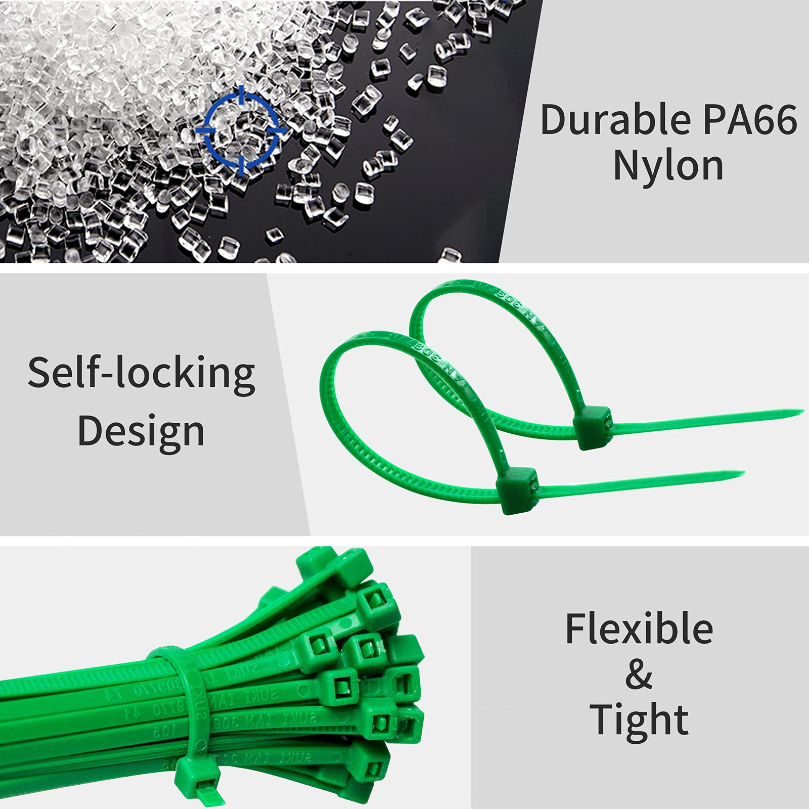 8 Inch Green Self-Locking Cable Ties - 100 Pack (18 Lbs Tensile Strength) for Home, Office & Outdoor Organization