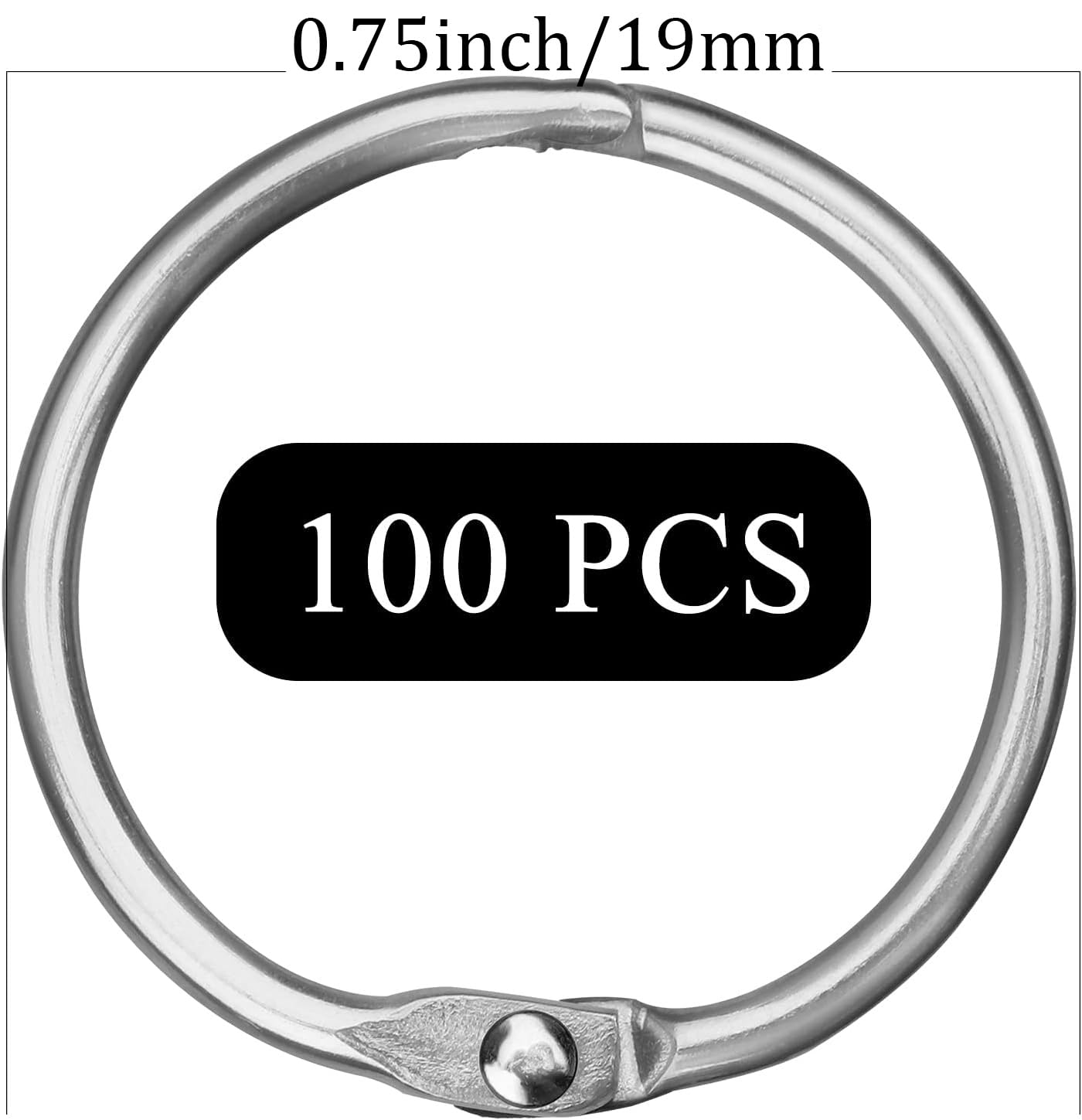 HAUTOCO 100 Pcs 0.75 Inch Nickel Plated Loose Leaf Binder Rings - Durable Metal Book Rings for Office, School & Home - Perfect for Organizing Index Cards, Keychains & DIY Projects