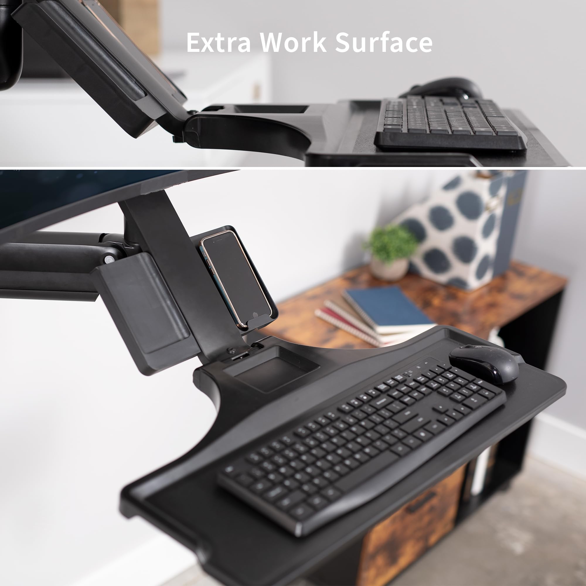 VIVO Premium Black Single Monitor and Keyboard Counterbalance Sit-Stand Wall Mount with CPU Holder - Ergonomic Standing Desk Workstation for Home & Office (STAND-SIT1WD) - Perfect for Small Spaces, Gaming Setups, and Productivity Workstations