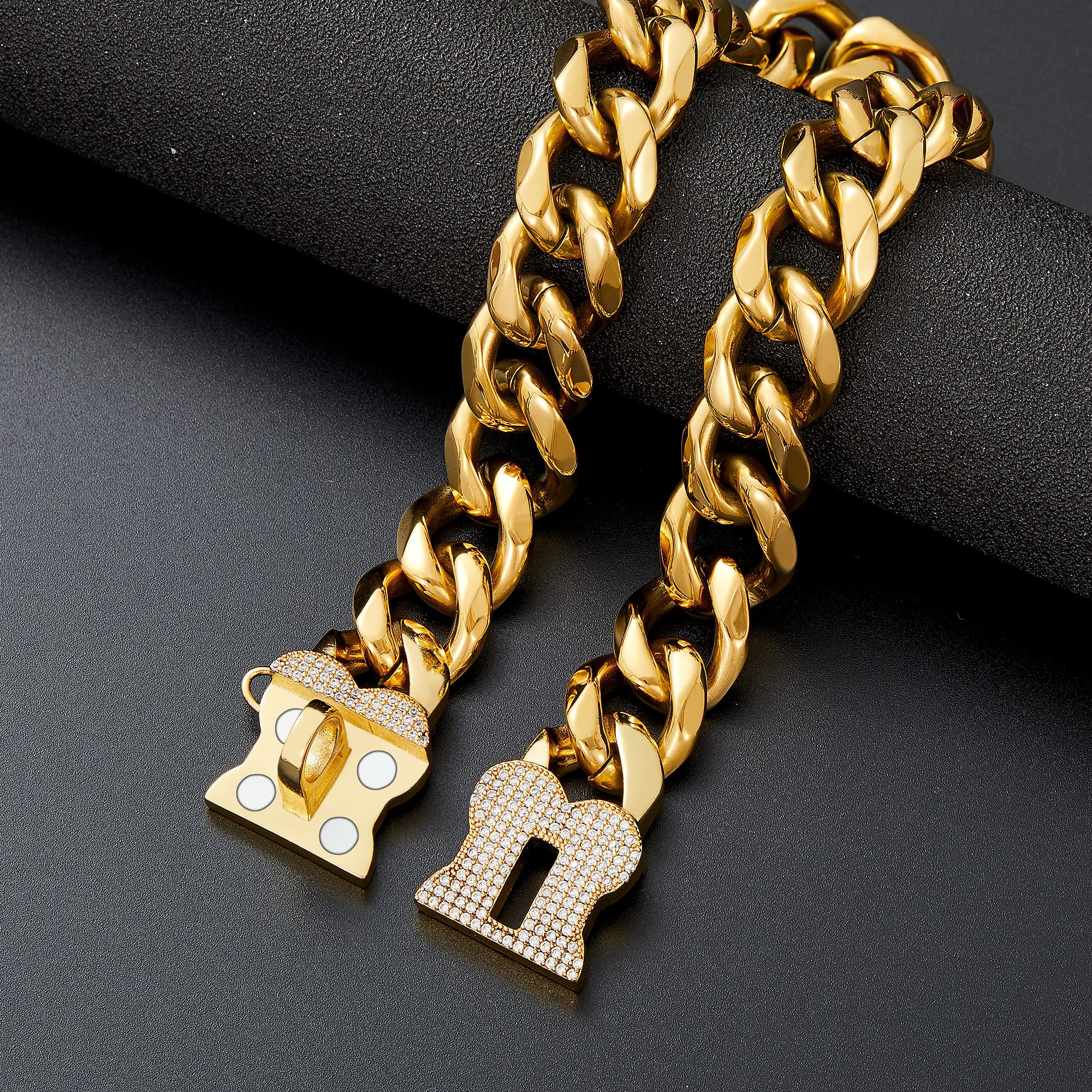 Premium Gold Cuban Link Dog Collar for Medium & Large Breeds - Heavy Duty Bulldog Collar for Walking, Training & Outdoor Adventures (Ideal for Pitbulls, German Shepherds & Rottweilers)