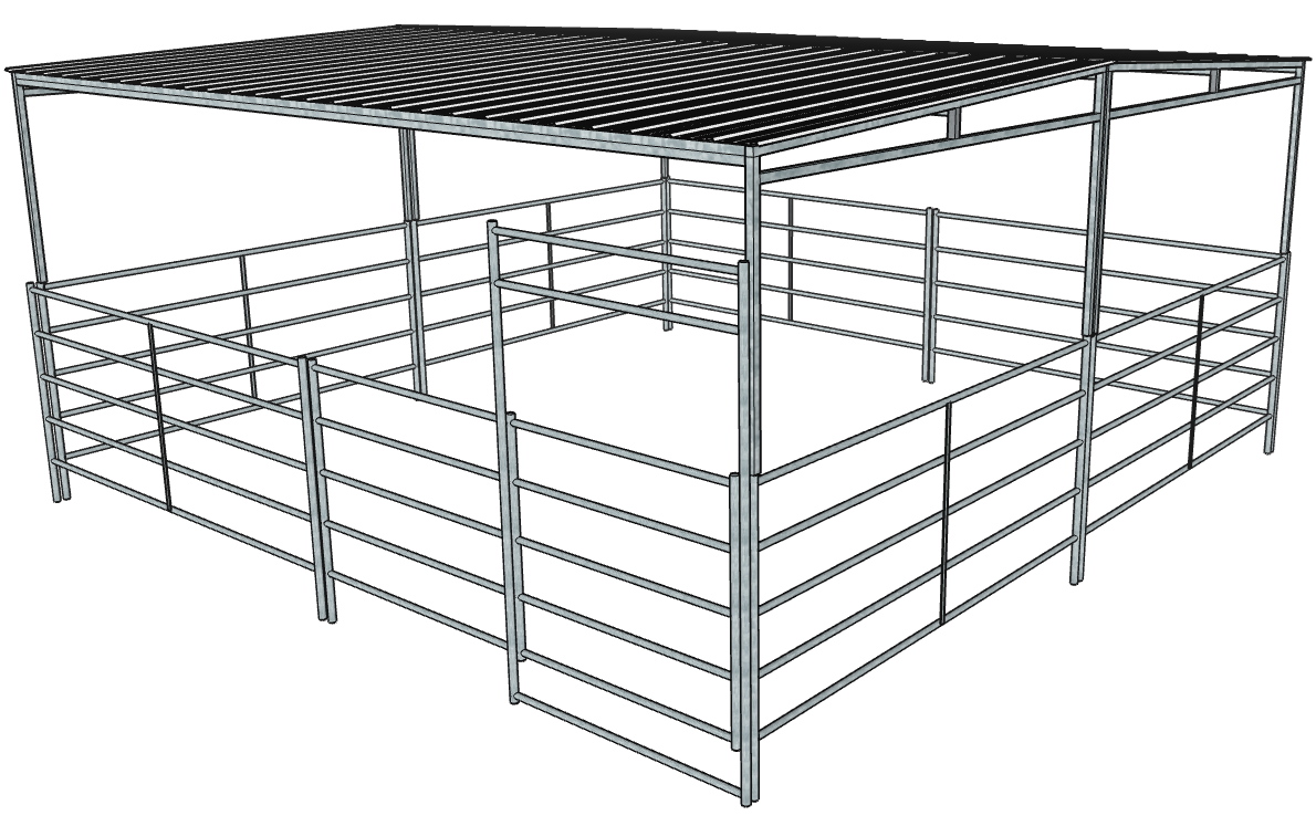 20 Ft x 20 Ft Galvanized Steel 5-Rail Horse Stall Kit with Full Roof - Durable Stable Shelter for Horses, Livestock & Farm Animals - Perfect for Barns, Pastures & Equestrian Facilities