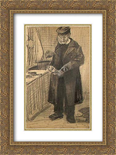 Vincent van Gogh Museum Art Print - Orphan Man with Long Overcoat Cleaning Boots - 18x24 Inch Gold Ornate Frame with Double Matting - Perfect for Living Room, Office & Art Gallery Decor
