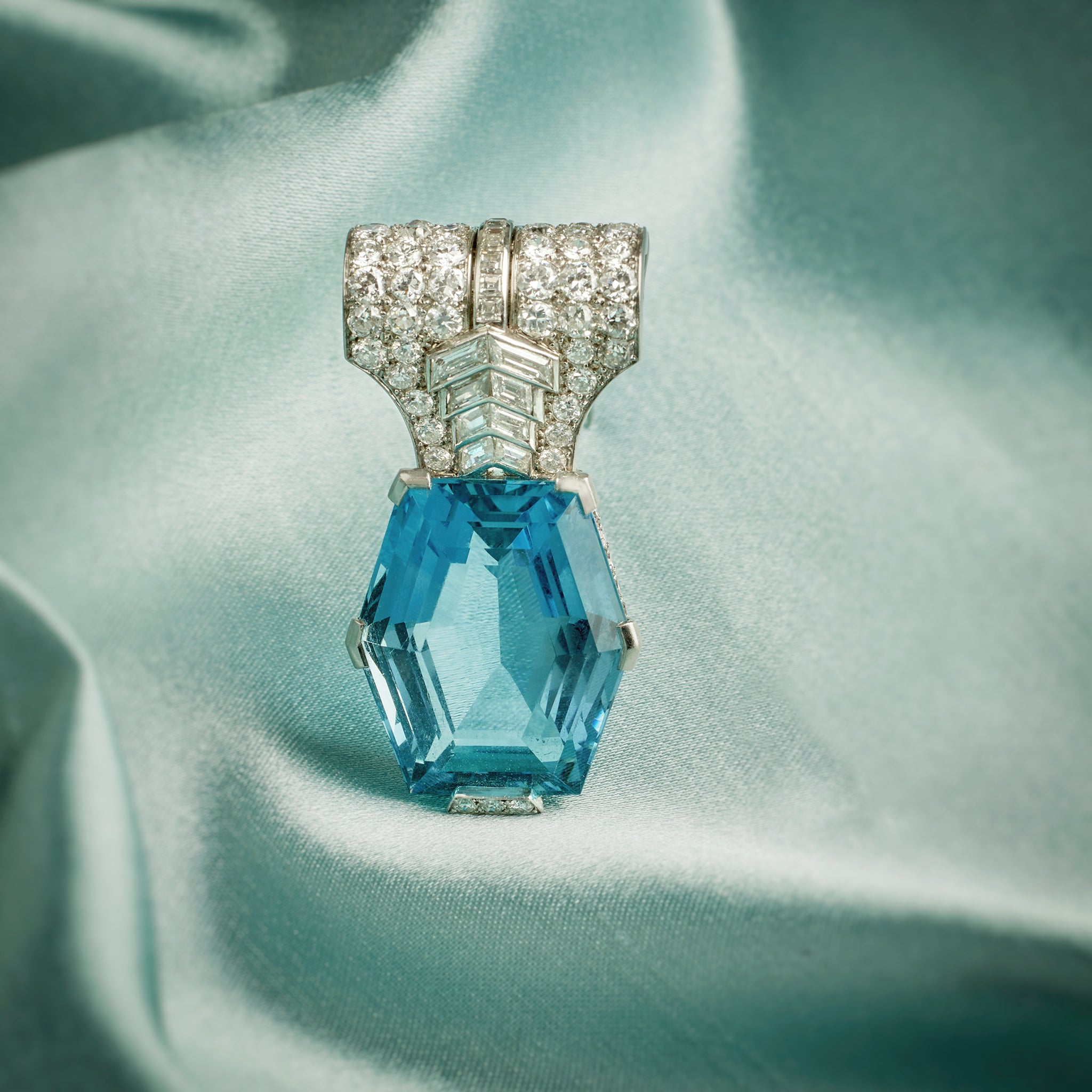 Cartier Aquamarine and Diamond Brooch - Vintage Luxury Jewelry for Women - Perfect for Weddings, Parties & Special Occasions