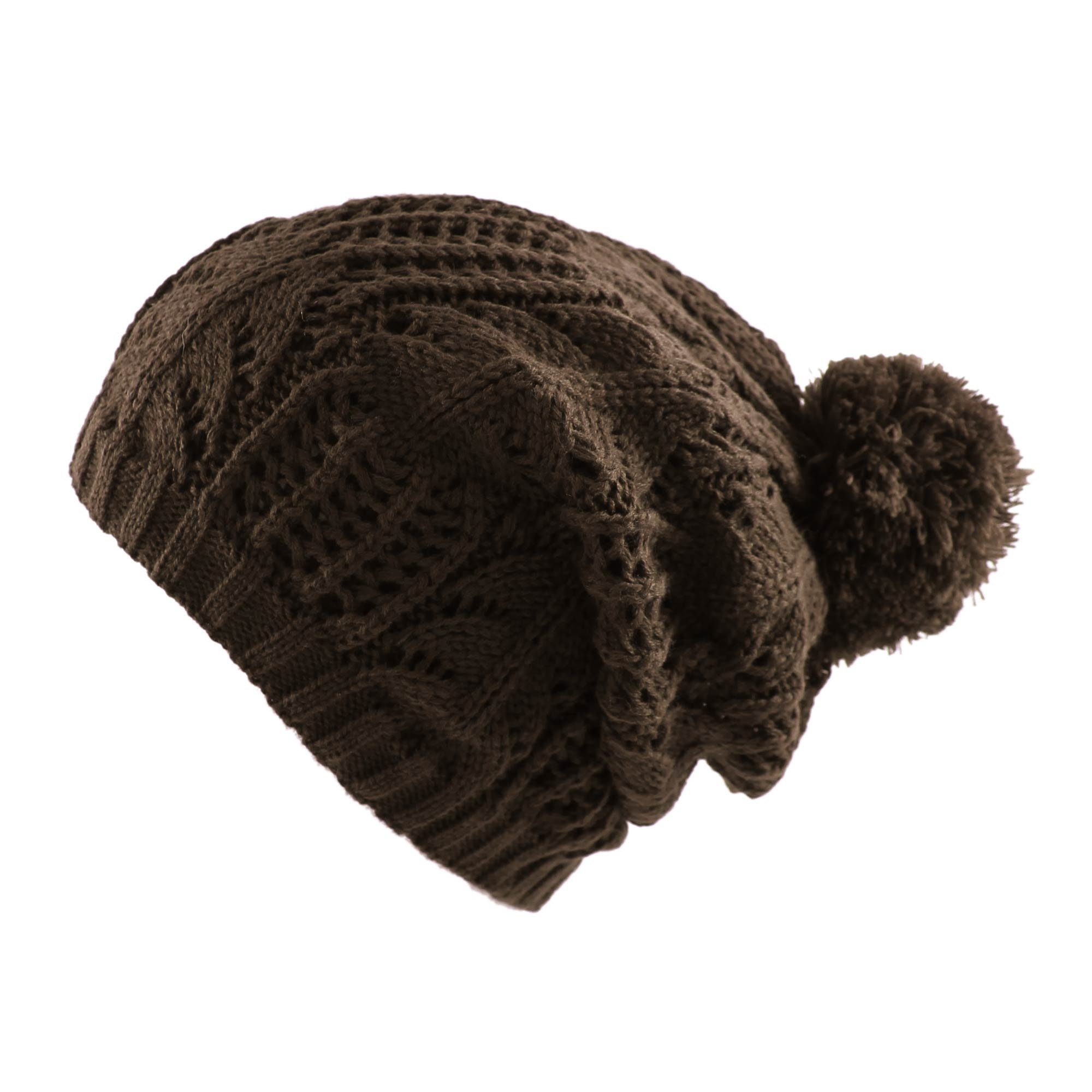 Morehats Thick Crochet Knit Slouchy Pom Pom Beanie - Warm Winter Ski Hat for Women & Men - Perfect for Snowboarding, Skiing & Cold Weather Fashion