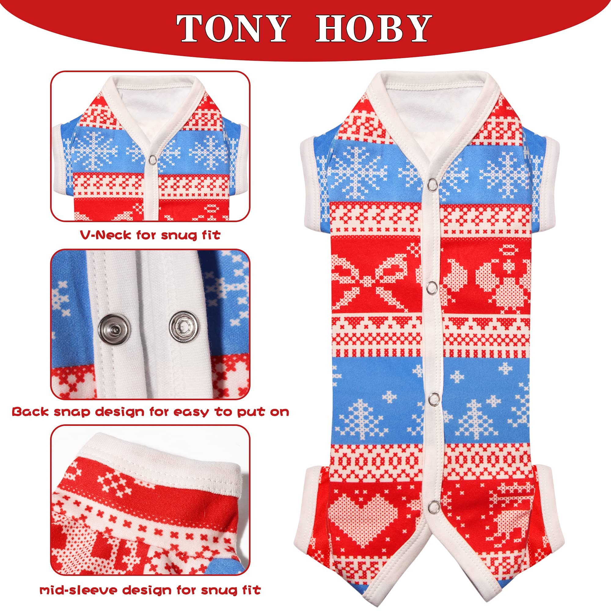 TONY HOBY Dog Pajamas for Small & Medium Dogs - Cozy Winter Dog Jumpsuit with Snowflake Pattern, Warm Pet Shirts (Red & White, Girl, L) - Perfect for Indoor Sleeping & Cold Weather Outfits