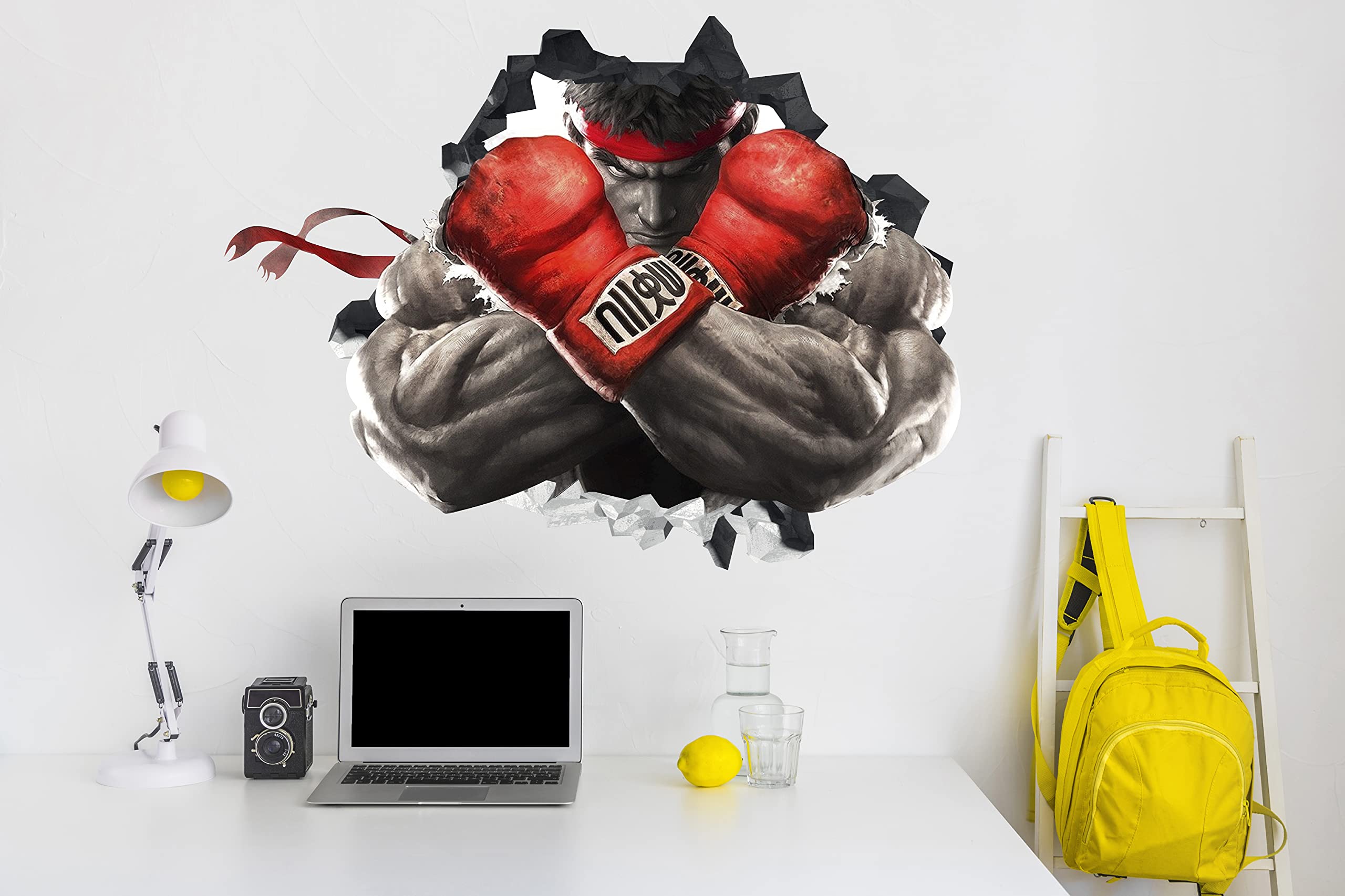 Street Fighter Ryu 3D Wall Decal - 35W x 30H Inch Vinyl Mural Sticker for Kids Room & Game Room Decor - Video Game Themed Home Art for Gamers & Anime Fans