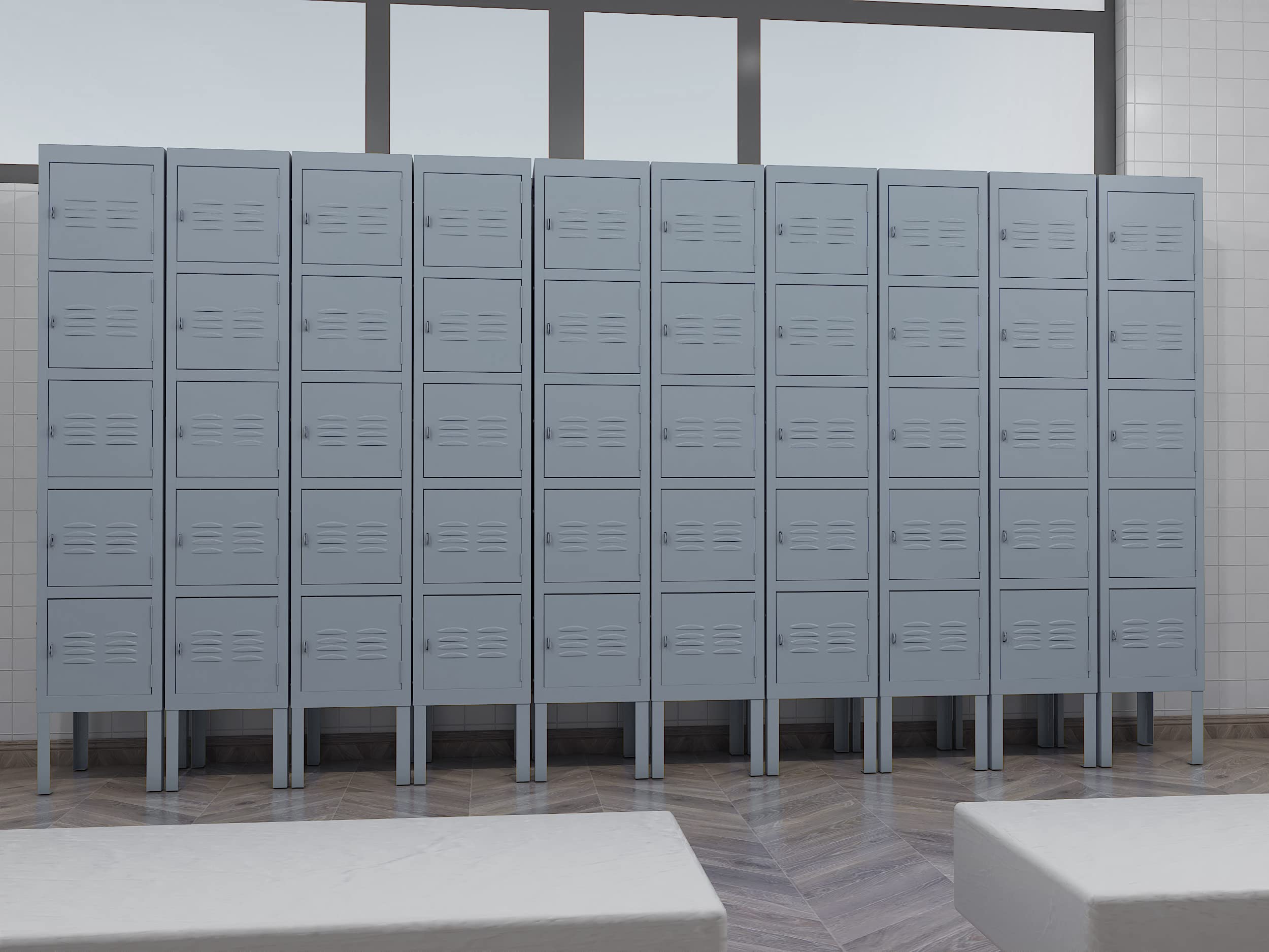 5-Tier Steel Storage Locker with 5 Doors - Heavy Duty Metal Locker for School, Home, Office & Gym - Secure Grey Organizer for Sports Equipment, Books & Office Supplies