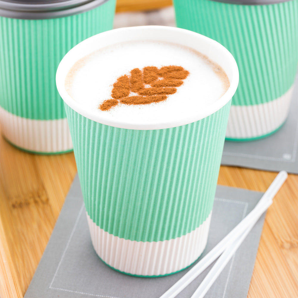 12 oz Light Green Paper Coffee Cups with Ripple Wall - 3.5