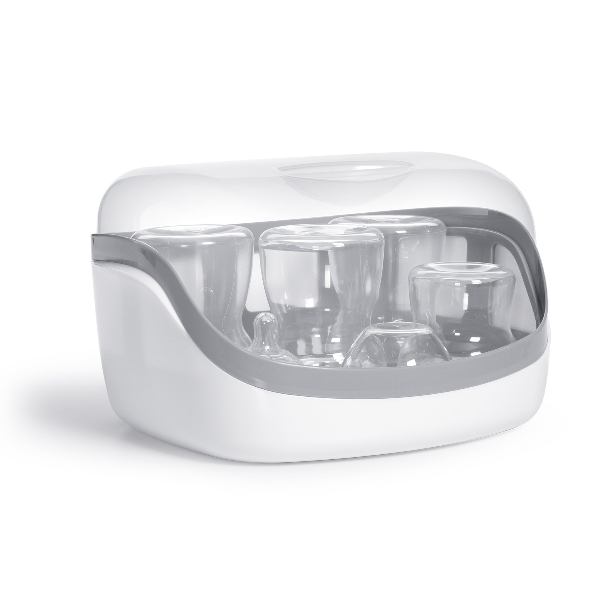 Microwave Steam Sterilizer for Baby Bottles & Pacifiers - Kills 99.9% of Germs Naturally with Steam Power, White/Grey - Perfect for Nursery, Travel & Daily Sanitizing
