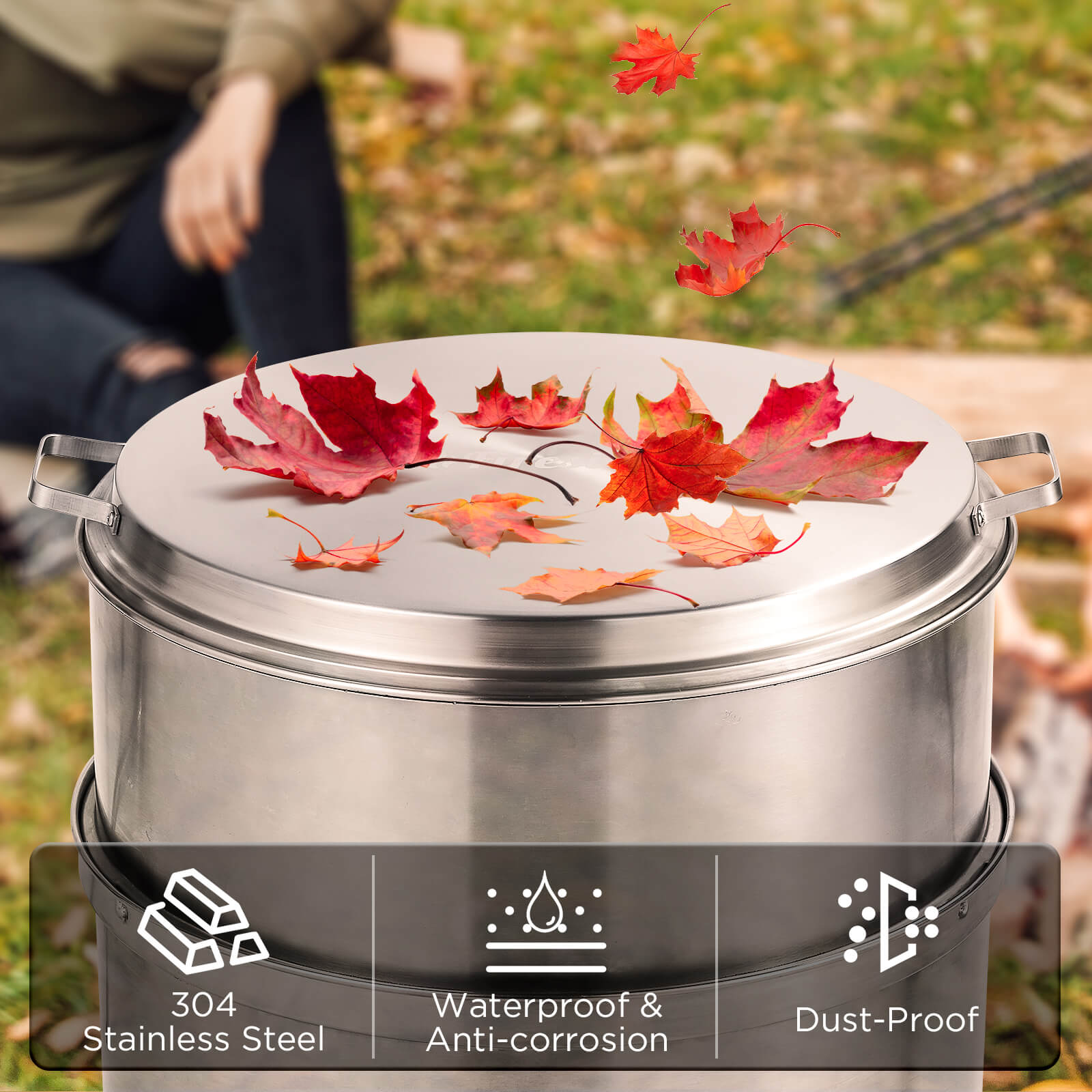 Fireside Pluto R19 Stainless Steel Fire Pit Cover - Durable Outdoor Fire Pit Lid for Camping, Backyard & Patio Use