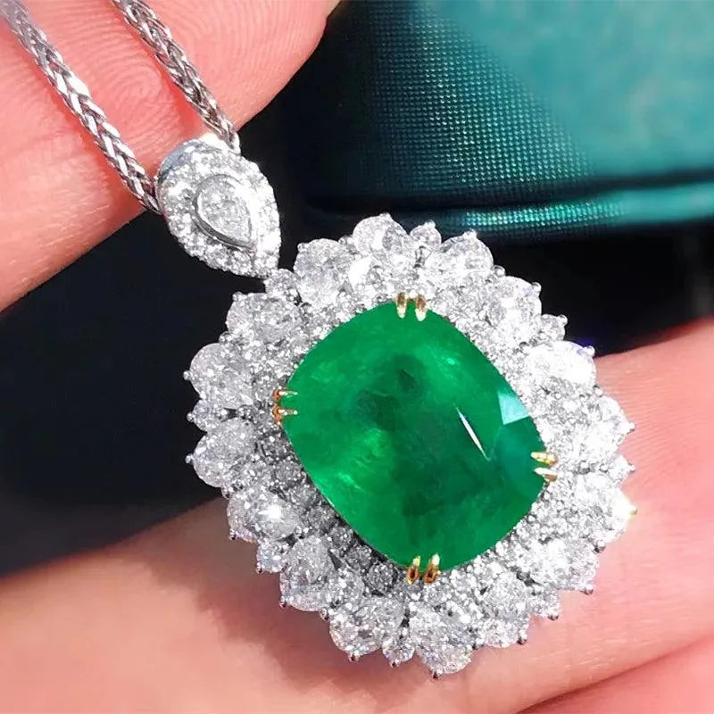 18K White Gold Natural Emerald Ring 5.96ct with 2.2ct Diamond Accents - Elegant Jewelry for Weddings, Anniversaries & Special Occasions