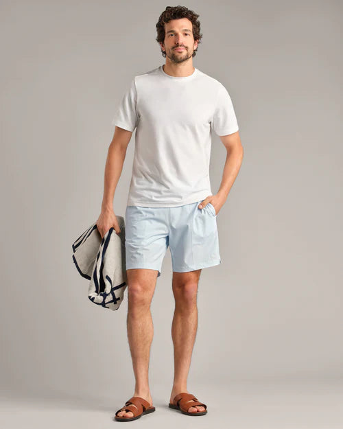 Rhone Men's 7.5 Inch R&R Quick-Dry Swim Trunks - Light Blue Stripe | Comfortable Beach Shorts for Swimming, Surfing & Vacation | Perfect for Pool, Beach & Water Sports