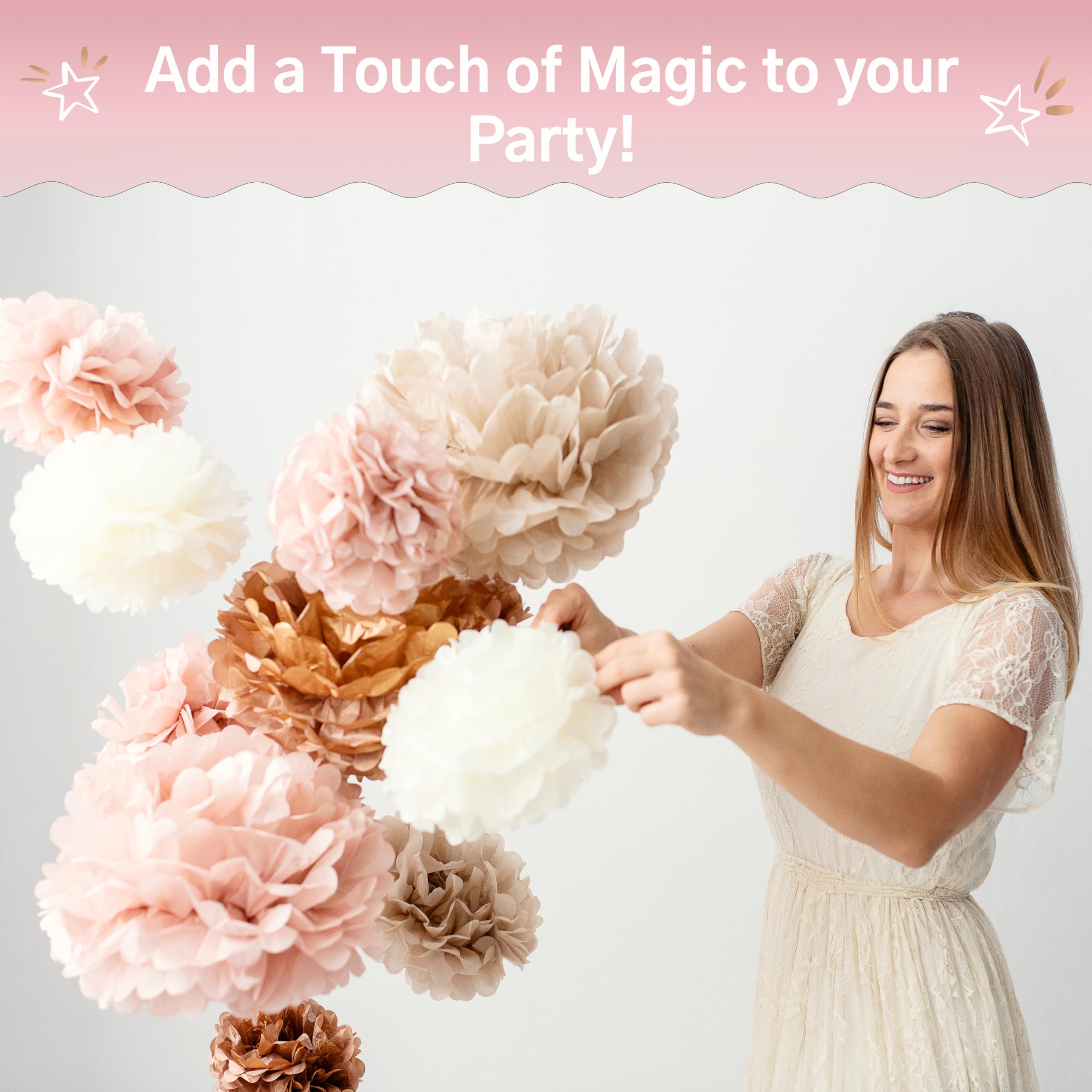 Vidal Crafts 20-Piece Tissue Paper Pom Poms Kit - Boho Party Decorations for Birthday, Wedding, Baby Shower, Bridal Shower & Bachelorette (6
