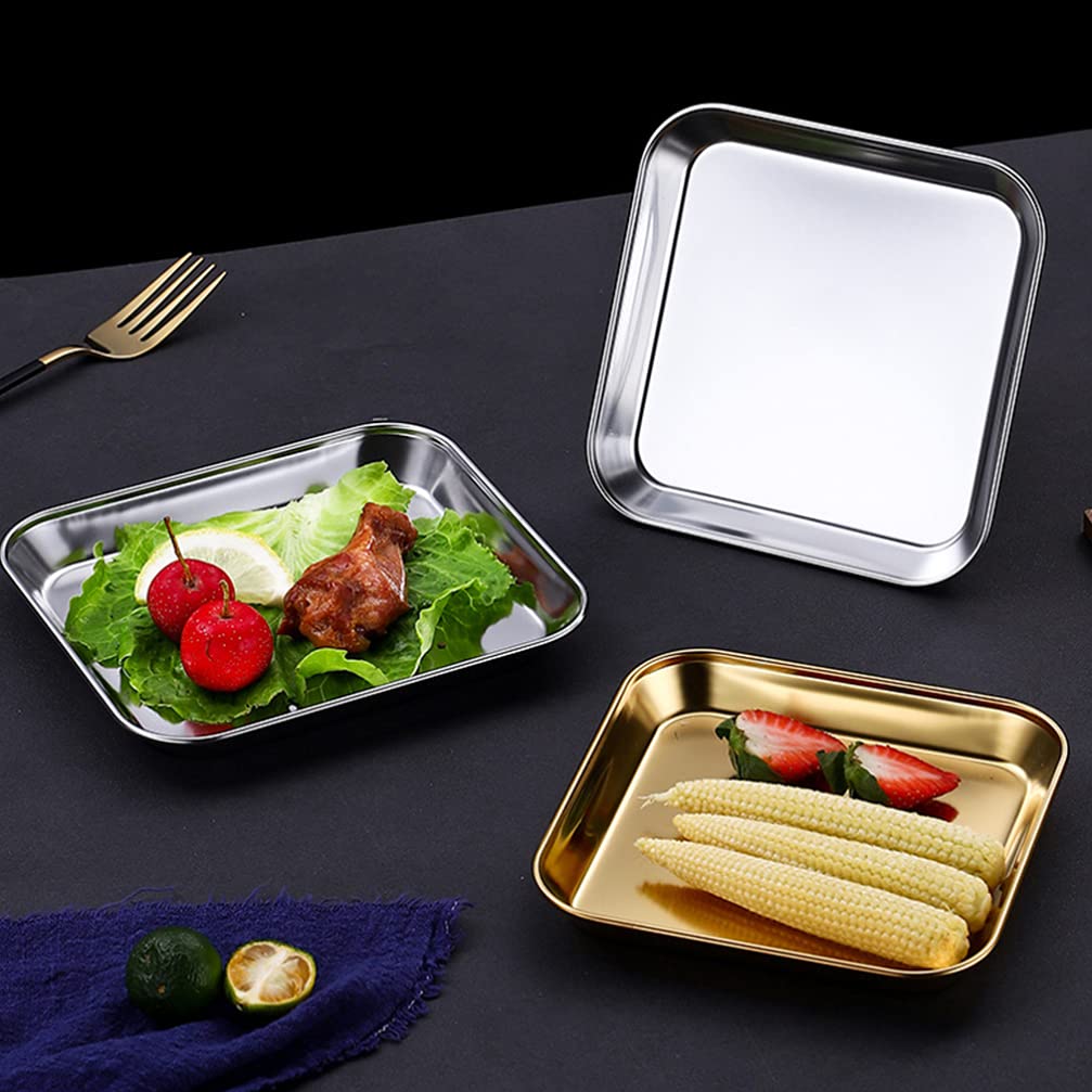 HEMOTON 2-Piece 304 Stainless Steel Serving Platter Set - Pie Plate, Steak Tray, Snack Dish & Bakeware for Camping, Coffee Table, and Kids' Parties | Durable & Elegant Serving Solution