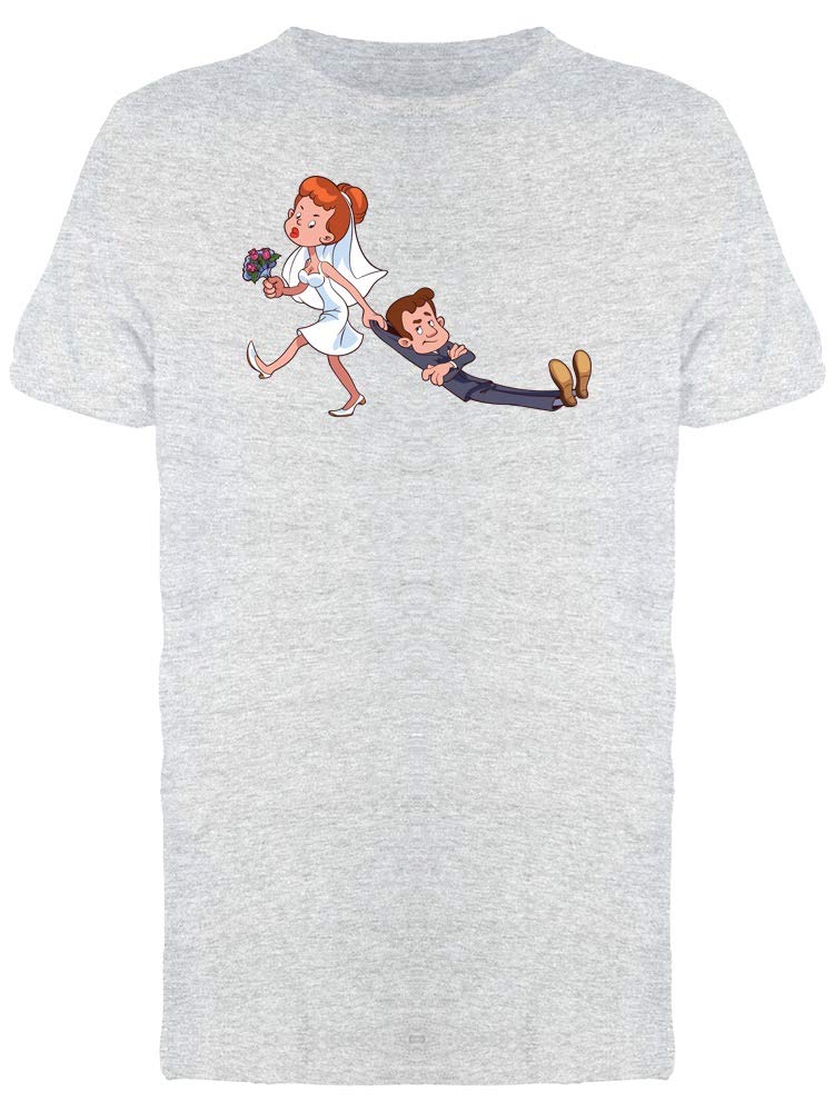 Funny Men's T-Shirt with Bride Dragging Broom Design - Perfect for Bachelor Parties, Groom Gifts & Wedding Humor