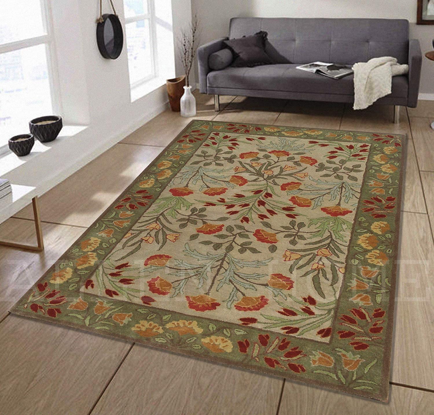 Handmade Persian Wool Area Rugs by Allen Home - 100% Natural Wool, 8'x10' Traditional Hand Tufted Rug for Living Room, Dining Room, Bedroom & Entryway - Anny Multi Color Vintage Design - Perfect for Home Decor, Office & Cozy Spaces