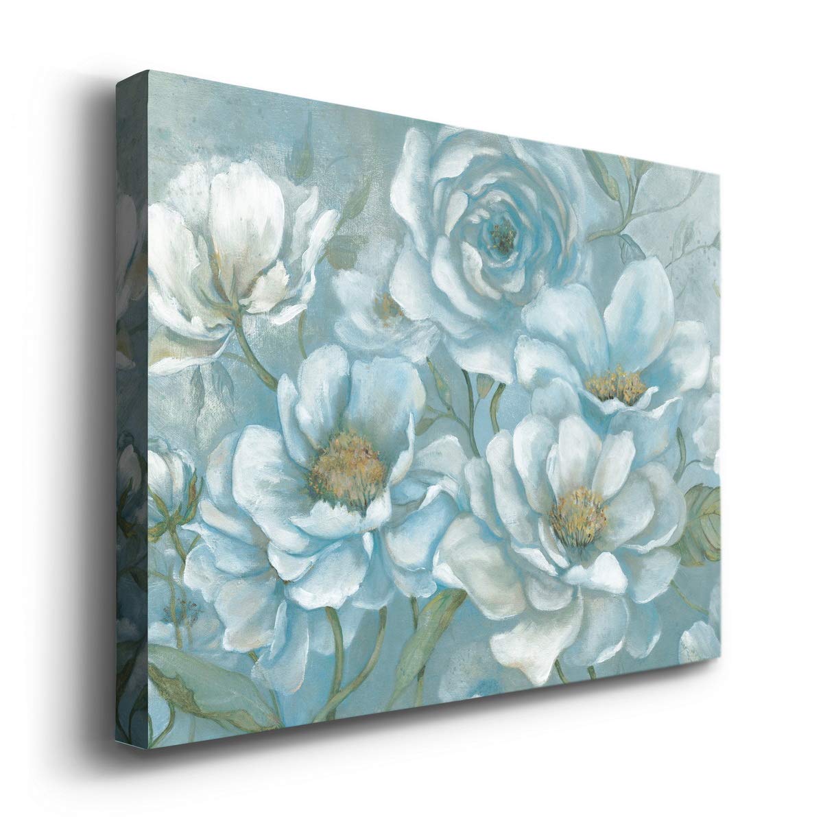 Blue White Blooms Abstract Flower Canvas Wall Art - 8