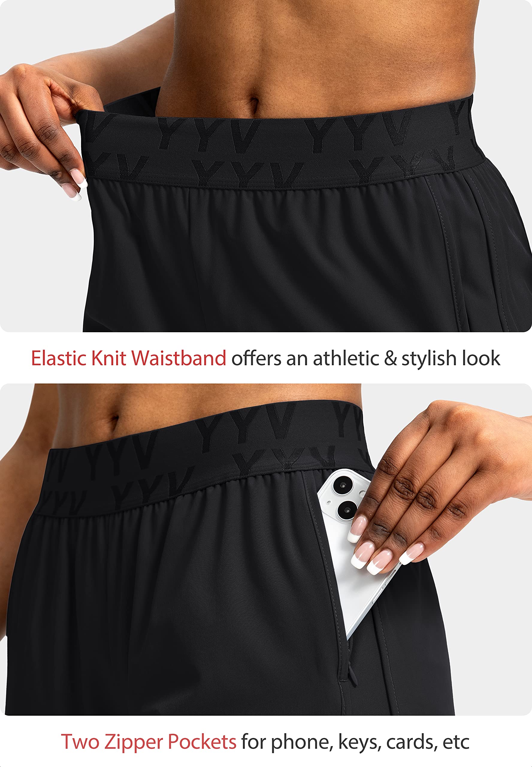 YYV Women's Running Shorts with Zipper Pockets - Quick-Dry Elastic Waistband Athletic Gym Shorts with Liner - Perfect for Jogging, Workouts & Yoga