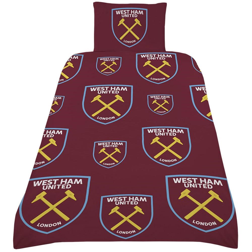 West Ham United Multi Crest Single Duvet Set - Official Football Bedding for Fans - Perfect for Bedroom Decor & Match Day Spirit
