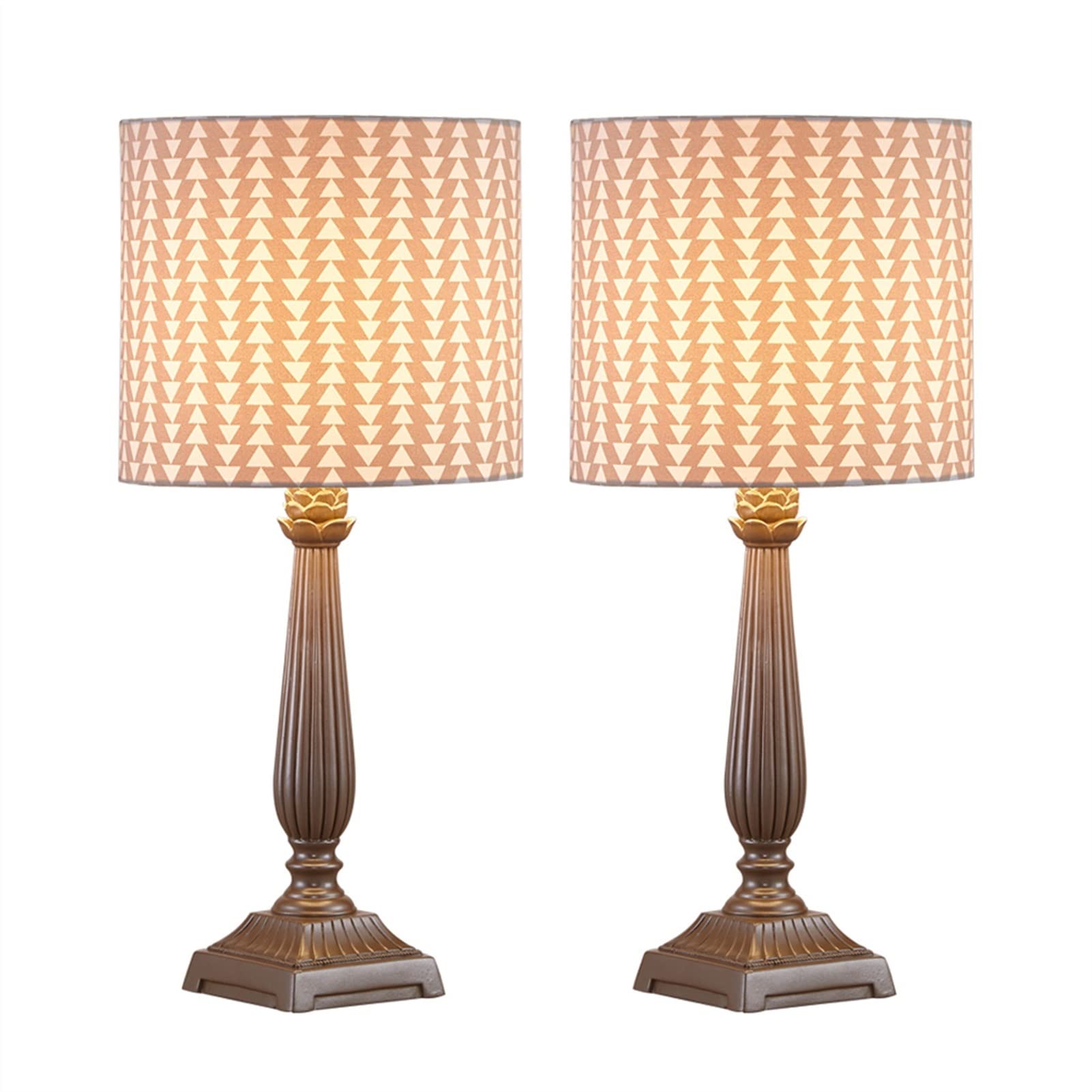 TOMYEUS Set of 2 Fabric Lampshade Bedside Table Lamps - Nightstand & Desk Lamps for Bedroom, Living Room, Home Office - Warm White Lighting for Reading & Relaxation (Color: Beige)