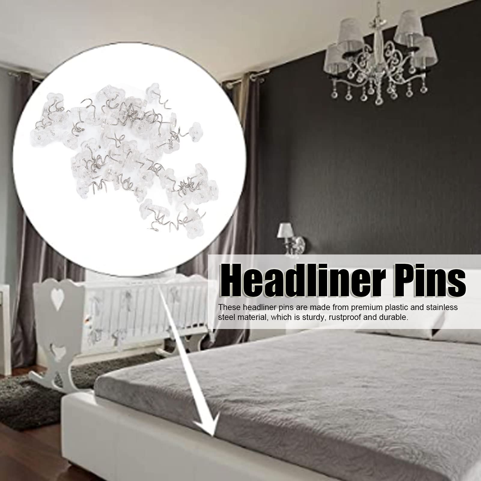 400PCS Upholstery Tacks - Clear Head Twist Pins for Slipcovers & Bedskirts