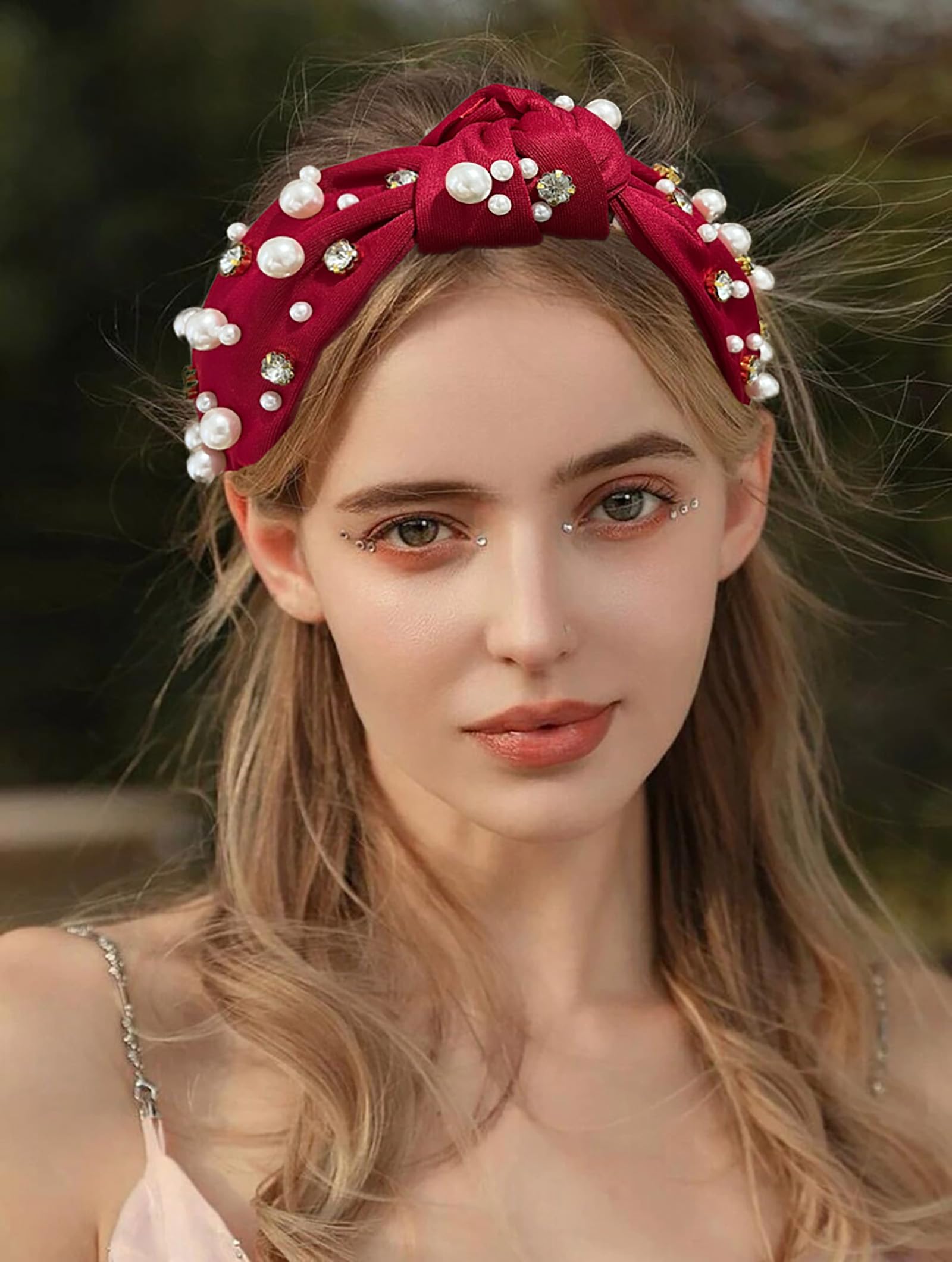 Luxury Crystal Knotted Headband for Women - Pearl & Rhinestone Beaded Wide Hairband - Fashionable Top Knot Hair Accessories for Girls & Ladies - Perfect for Weddings, Parties & Special Occasions
