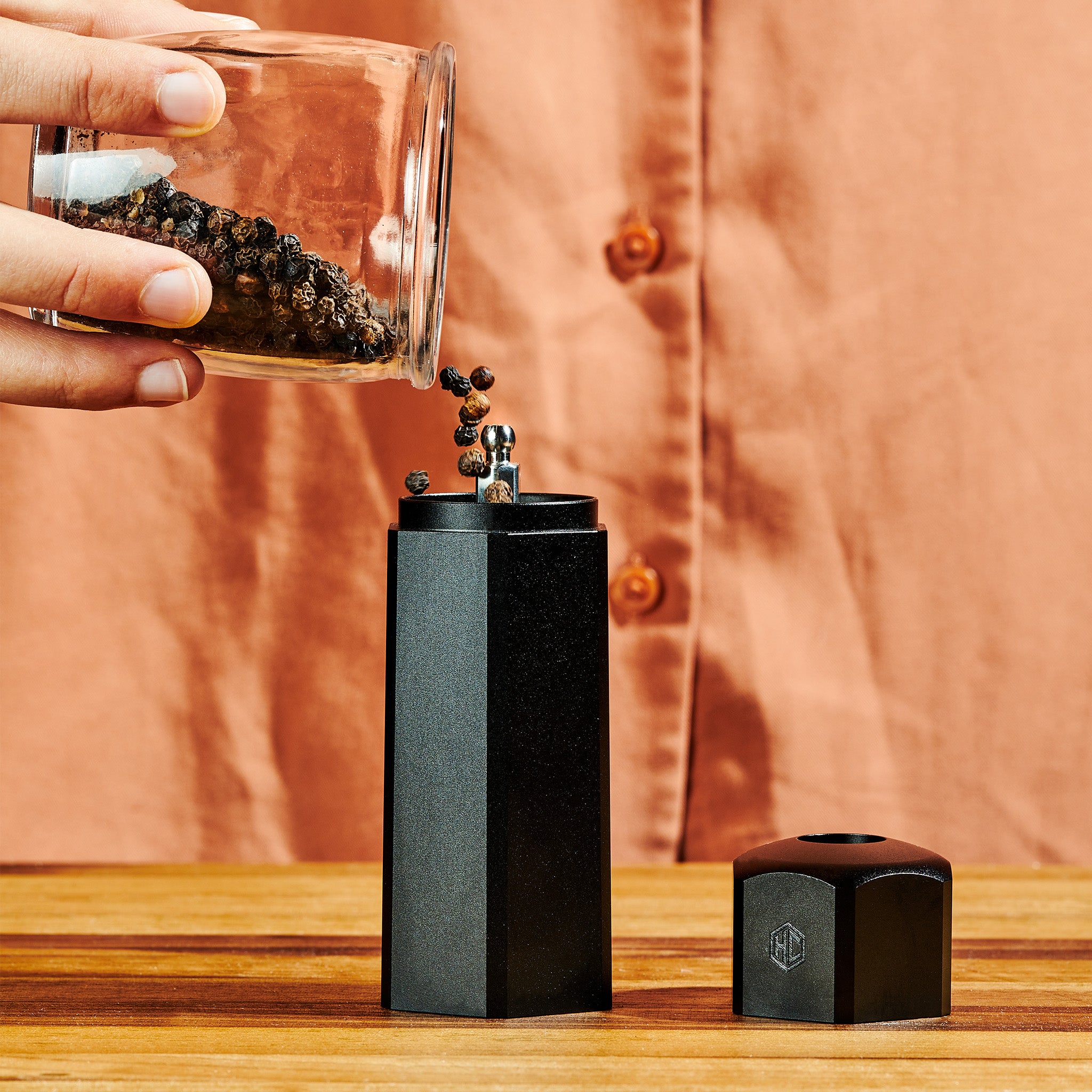 Premium HexMill Tabletop Salt and Pepper Grinder Set - Adjustable Coarseness, Stainless Steel - Perfect for Kitchen, Dining Table, and Outdoor Picnics