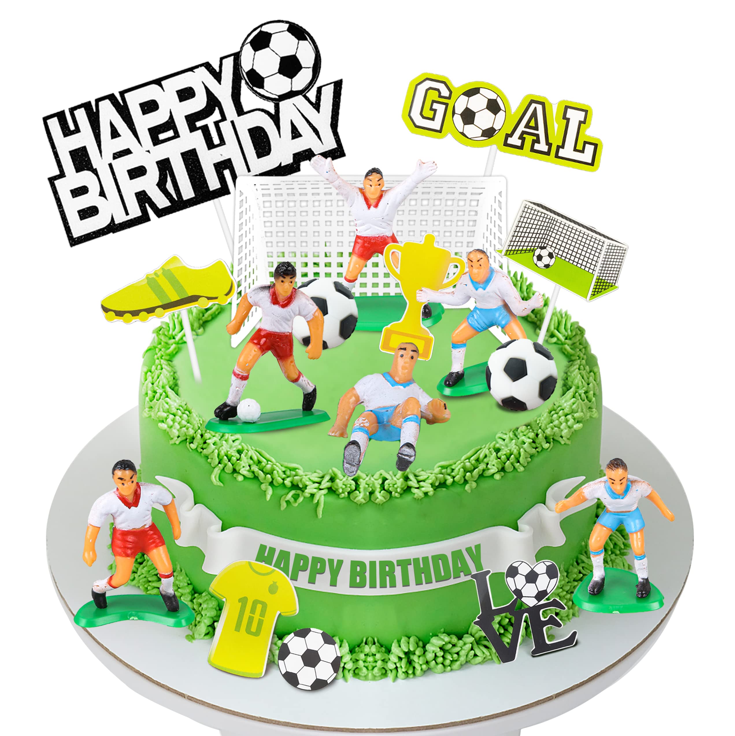 19-Piece Soccer Cake Topper Set - Soccer Ball & Player Theme Decorations for Football Birthday Parties, Men's Sports Events & Kids' Soccer Celebrations - Perfect for Birthday Cakes, Club Parties & Sport-Themed Desserts