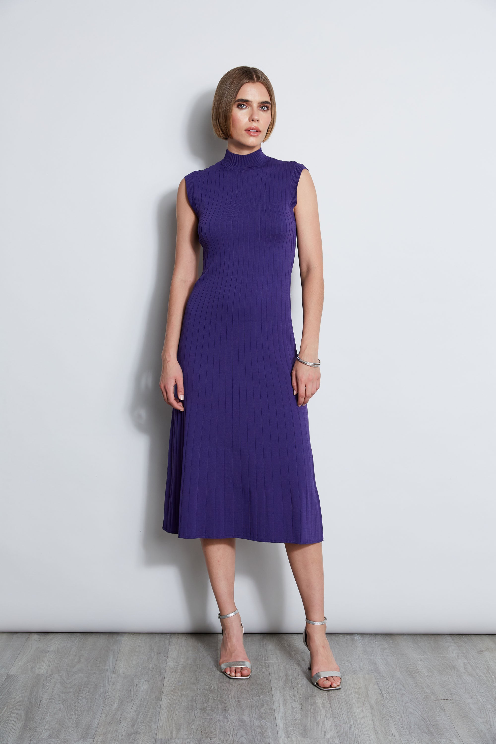 Stylish Knit Mock Neck Dress E7522604 in Grape - Perfect for Casual Outings, Office Wear & Evening Events