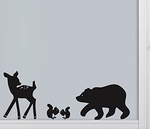 Bear Deer Squirrels Wall Decals - Nursery Decor Mural Stickers for Kids Room (Gloss Black)
