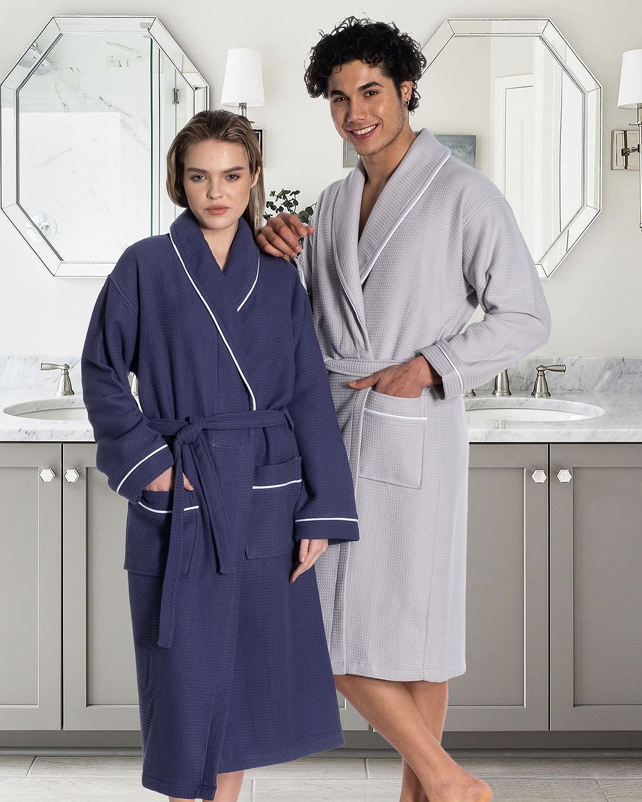 East'N Blue Waffle-Terry Knit Bathrobe | Shawl Collar Turkish Cotton Unisex Spa Robe | Soft & Absorbent for Home, Hotel & Spa Relaxation