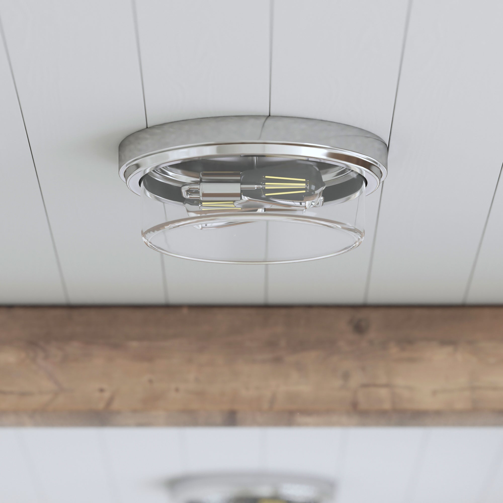 Madalyn Drum Flushmount Light Fixture - Clear Glass Shade with Brushed Nickel Finish - Modern Ceiling Light for Bedroom, Living Room & Hallway