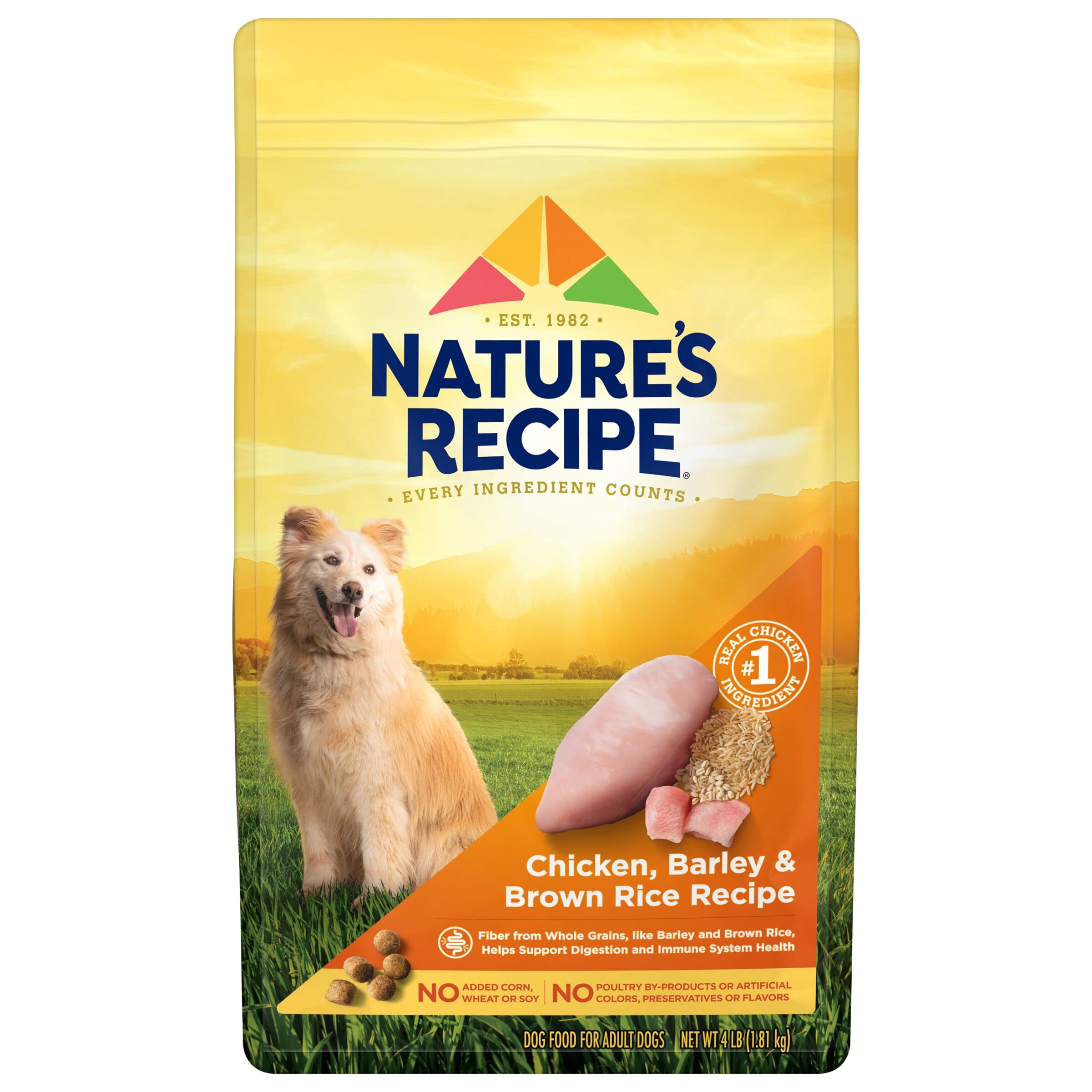 Nature's Recipe Chicken, Barley & Brown Rice Dry Dog Food - 4 lb Bag | High Protein Natural Kibble for Adult Dogs | Perfect for Daily Meals & Training Treats