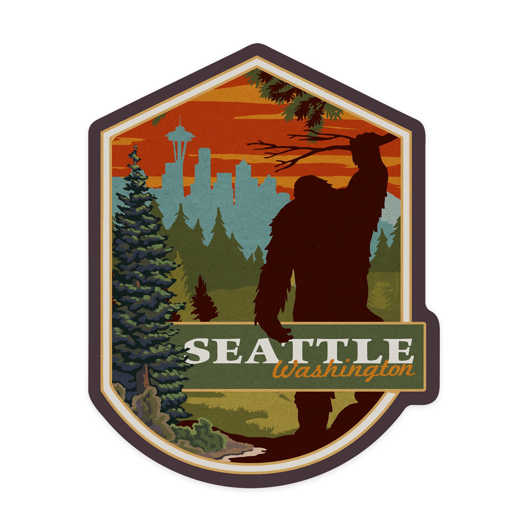 Custom Die Cut Stickers Seattle Washington - Bigfoot WPA Style Vinyl Decals 3-6 Inch Waterproof - Perfect for Cars, Water Bottles, Laptops, Coolers & DIY Projects - Durable Outdoor/Indoor Decoration