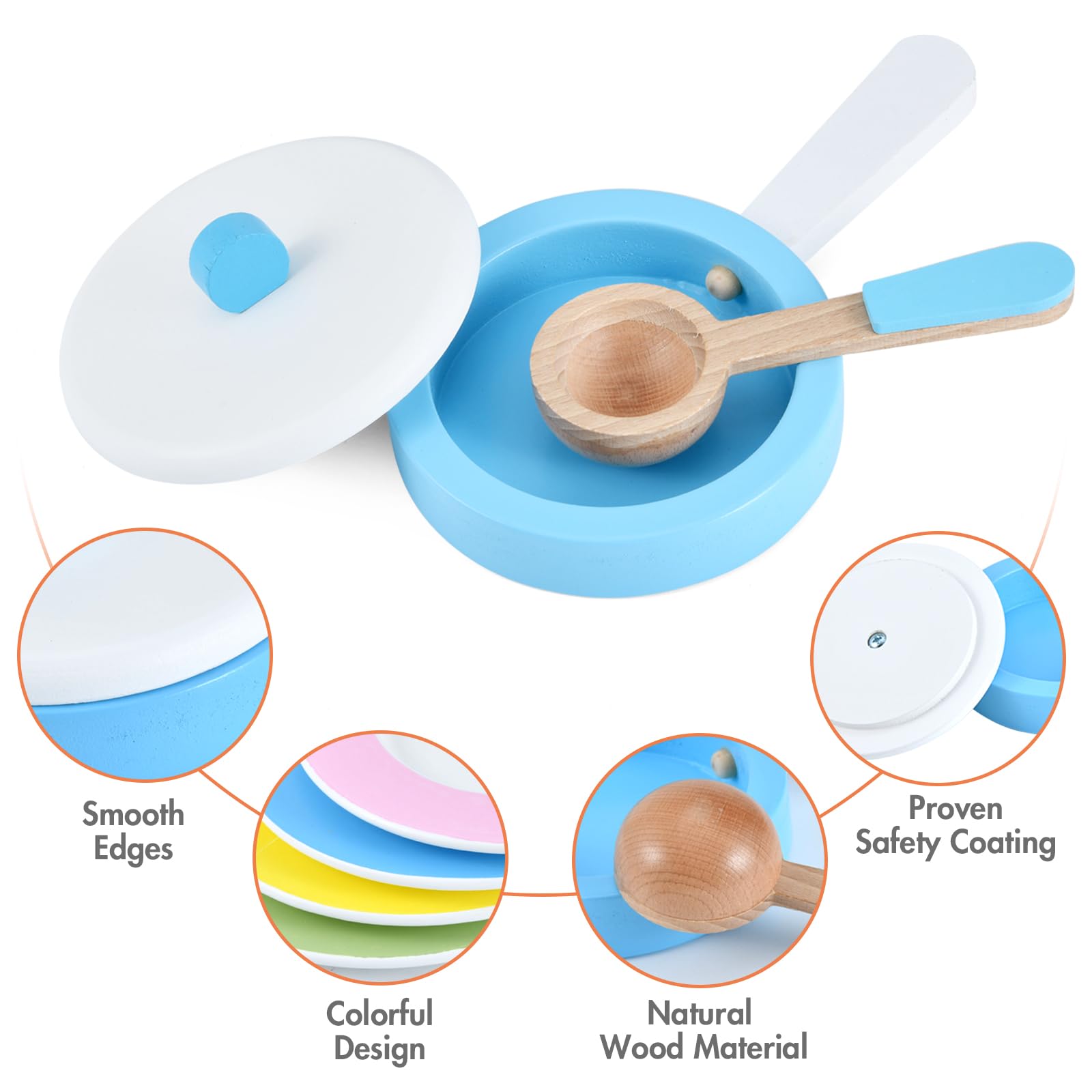 WHOHOLL Wooden Toy Kitchen Set for Kids 1-5 - Pretend Play & Montessori Learning - Perfect Christmas Birthday Gift