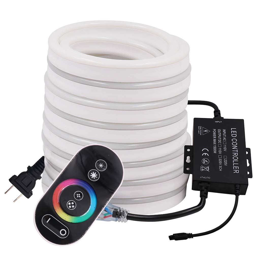 XUNATA 23ft LED Neon Rope Light - RGB Color Changing Strip with 120 LEDs/M, 110-120V AC, Waterproof, Touch Remote Control for Indoor/Outdoor Christmas Decorations - Perfect for Bedroom, Party, Wedding, Bar & Holiday Lighting