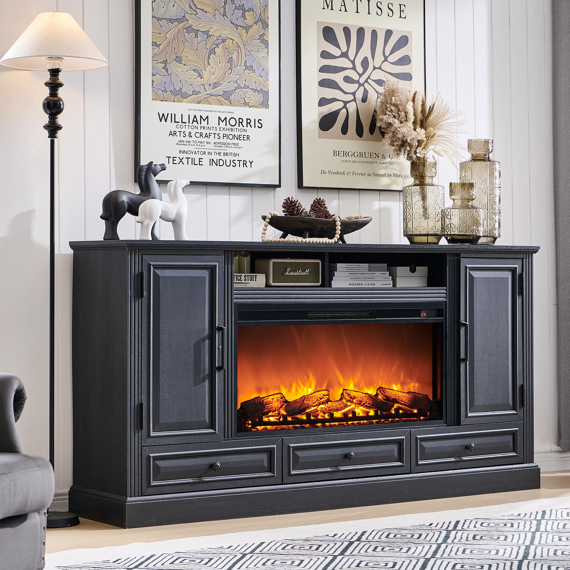 80 Inch Fireplace TV Stand with Electric Fireplace - 35.7