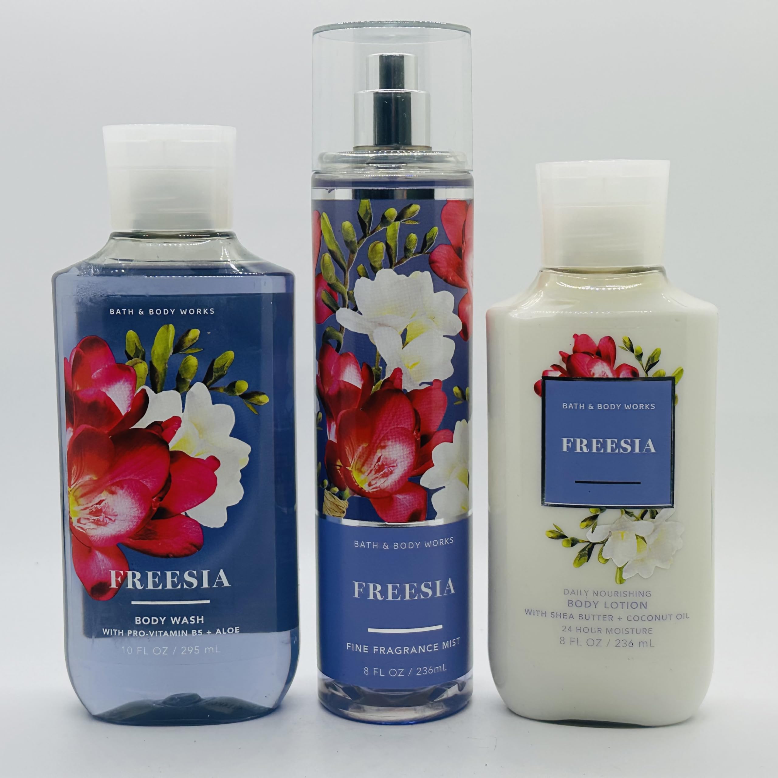 **Freesia Scented Body Care Gift Set - 8 oz Fragrance Mist, 8 oz Nourishing Lotion & 10 oz Body Wash | 3-Piece Bath & Body Set for Women | Perfect for Daily Moisturizing, Relaxing Showers & Gifting**