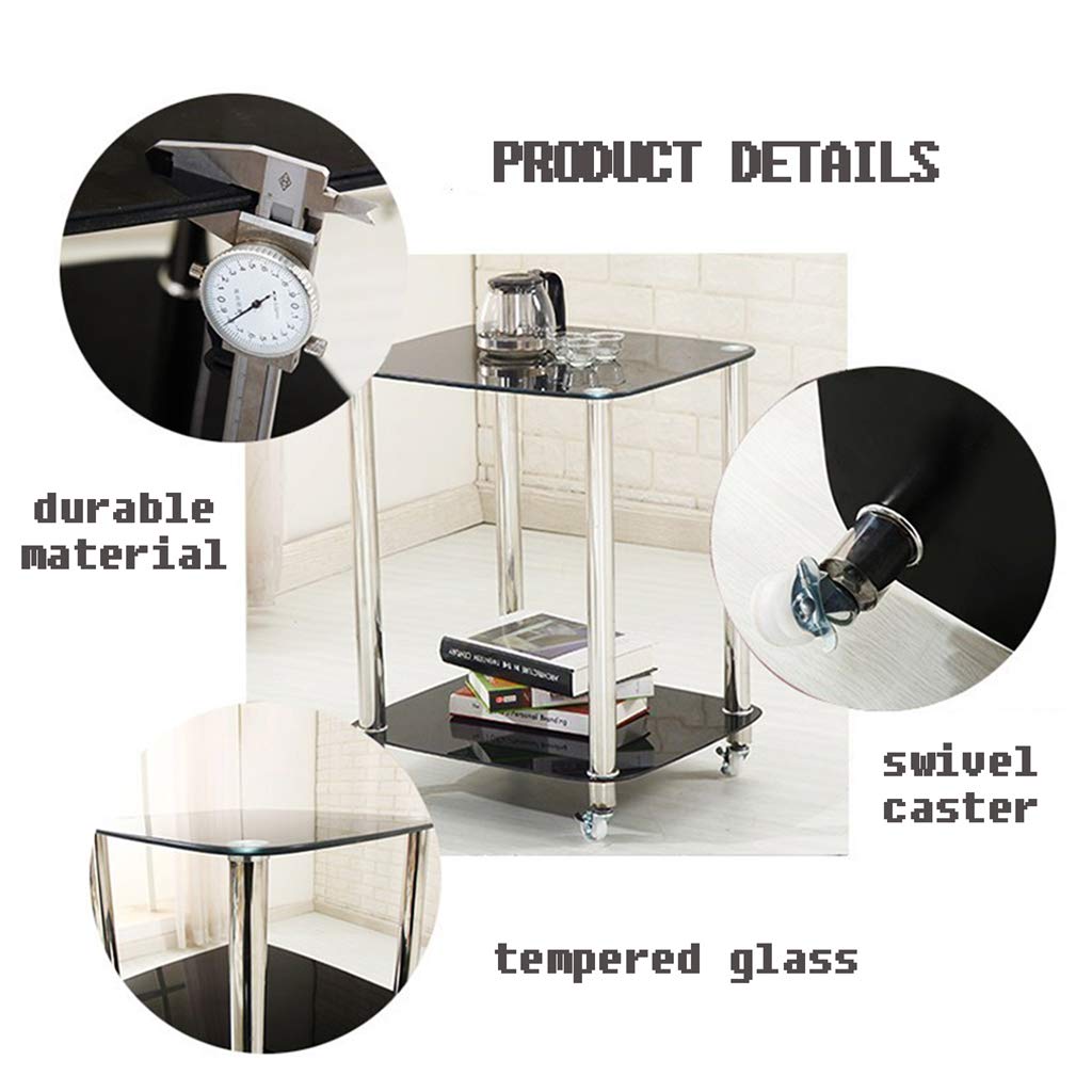 Stainless Steel Kitchen Bar Cart with Tempered Glass - Mobile Serving Trolley for Dining, Tea & Drinks - Utility Storage Rolling Cart for Home, Restaurant or Party Use