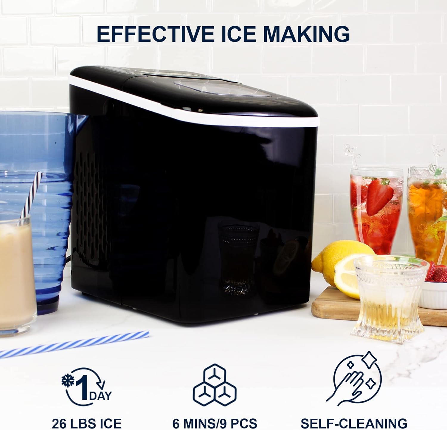 KOOLATRON KIM23B Portable Countertop Ice Maker Machine - 26Lbs/Day, Self-Cleaning, Digital Display with LED Indicators - Perfect for Home, Office, Parties & Outdoor Use - Black