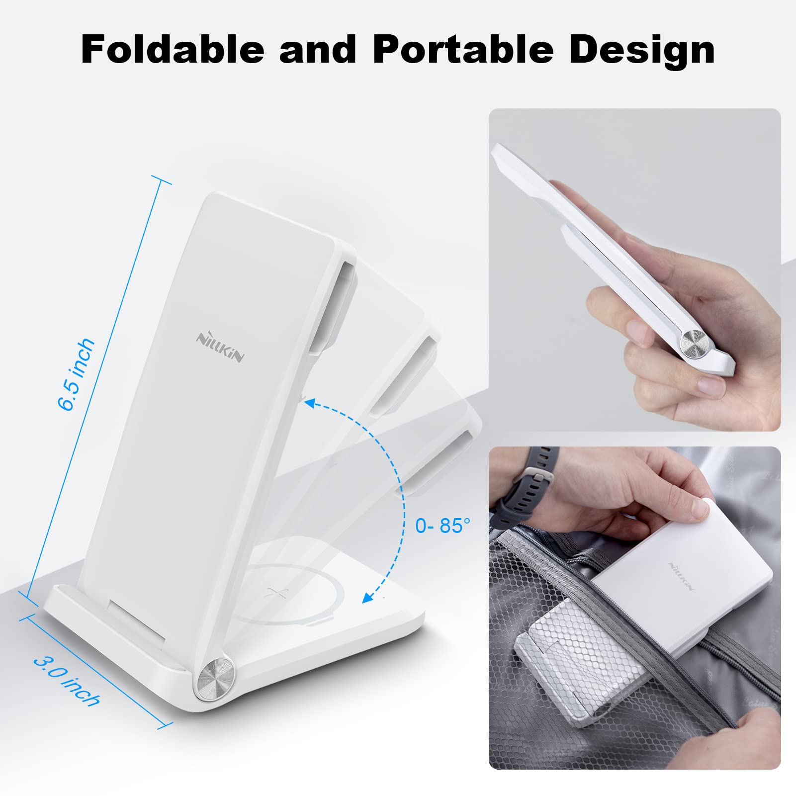 Nillkin 3-in-1 Foldable Wireless Charging Station for Samsung Galaxy S23/S22/S21, Watch 5/4/3/Active 2 & Galaxy Buds - Portable Fast Charger for Home, Office & Travel
