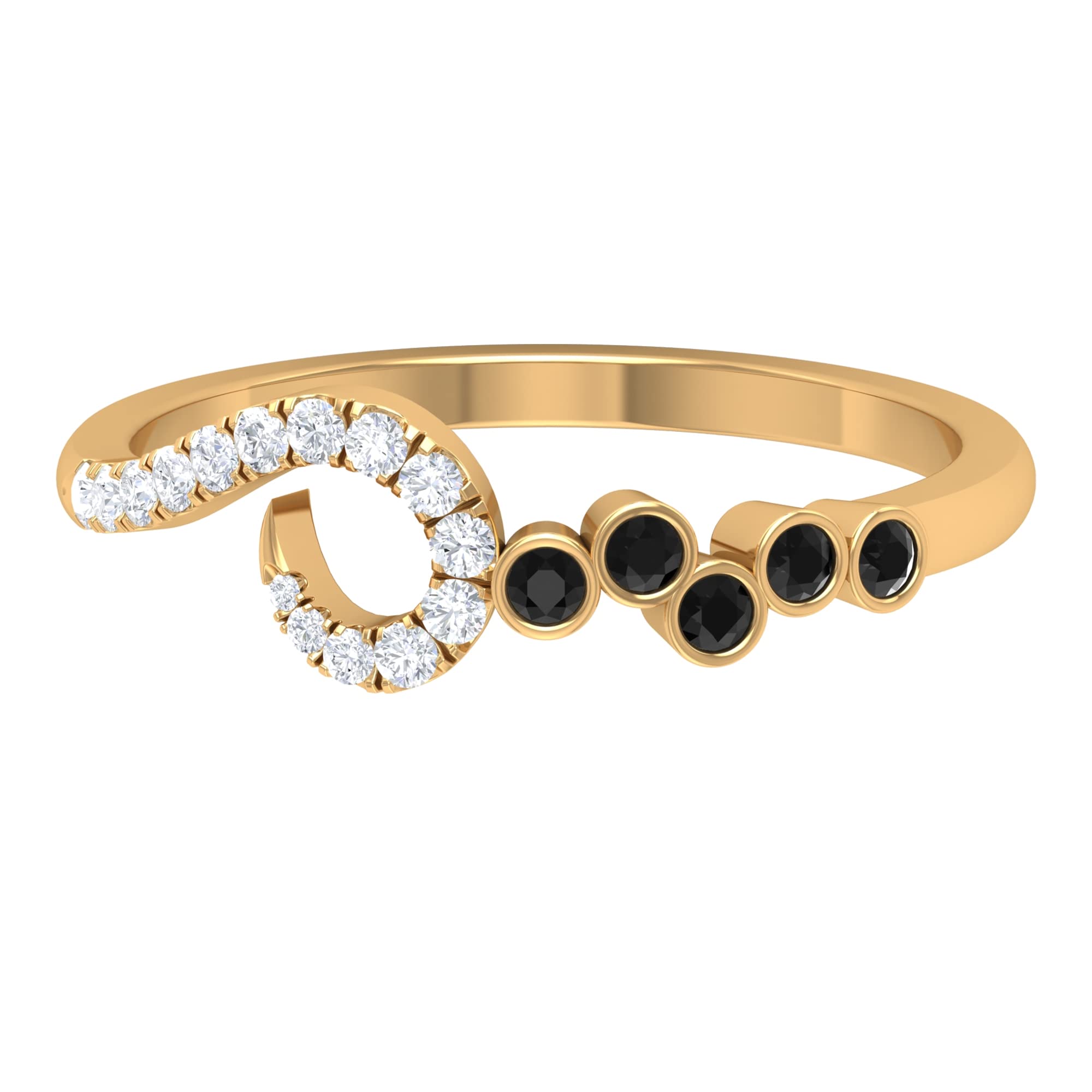 Black Spinel and Diamond Ring for Women - 14K Solid Gold Bezel Set Scatter Promise Ring | Elegant Jewelry for Engagement, Anniversary & Special Occasions
