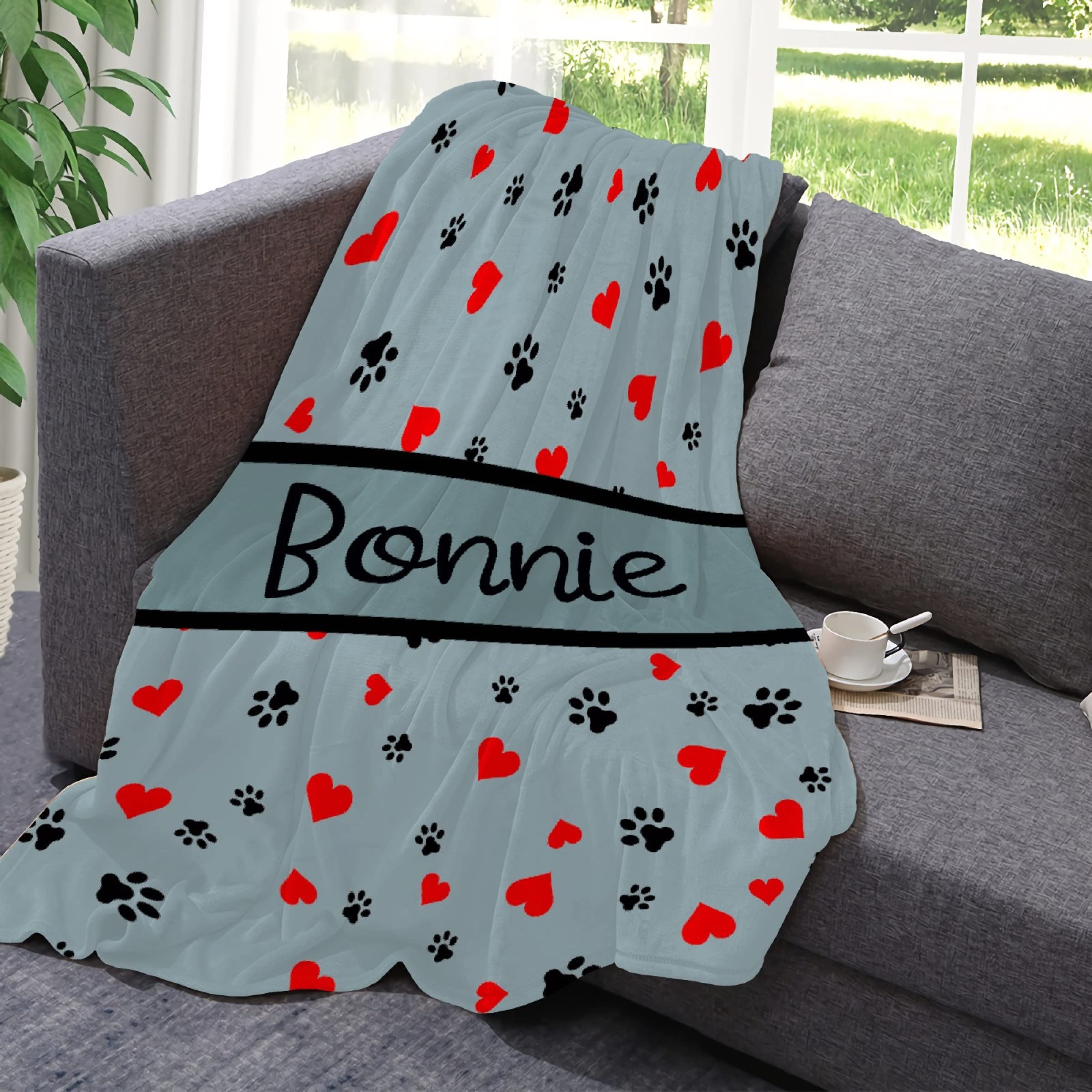 Personalized Photo Throw Blanket with Dog Paws & Heart Design - Custom Name Blanket for Kids, Adults & Family - 90