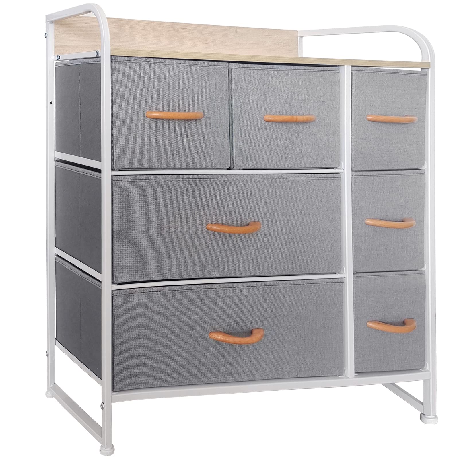 MuRealy 7-Drawer Fabric Dresser with Maple Wood Top - Space-Saving Bedroom Storage Organizer for Clothes, Toys & Accessories | Modern Dresser Tower with Handles for Home, Dorm & Nursery Organization