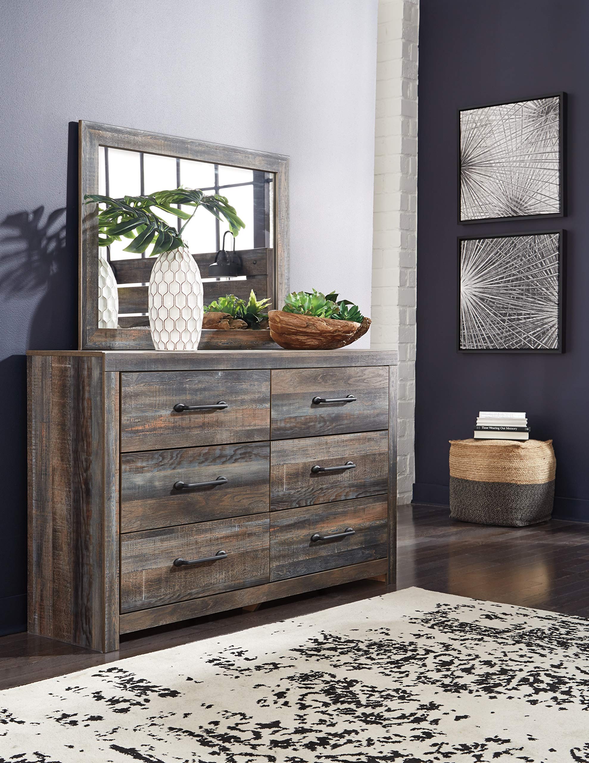 Signature Design by Ashley Drystan Rustic Industrial 6-Drawer Dresser in Weatherworn Brown - Perfect for Bedroom Storage & Farmhouse Decor