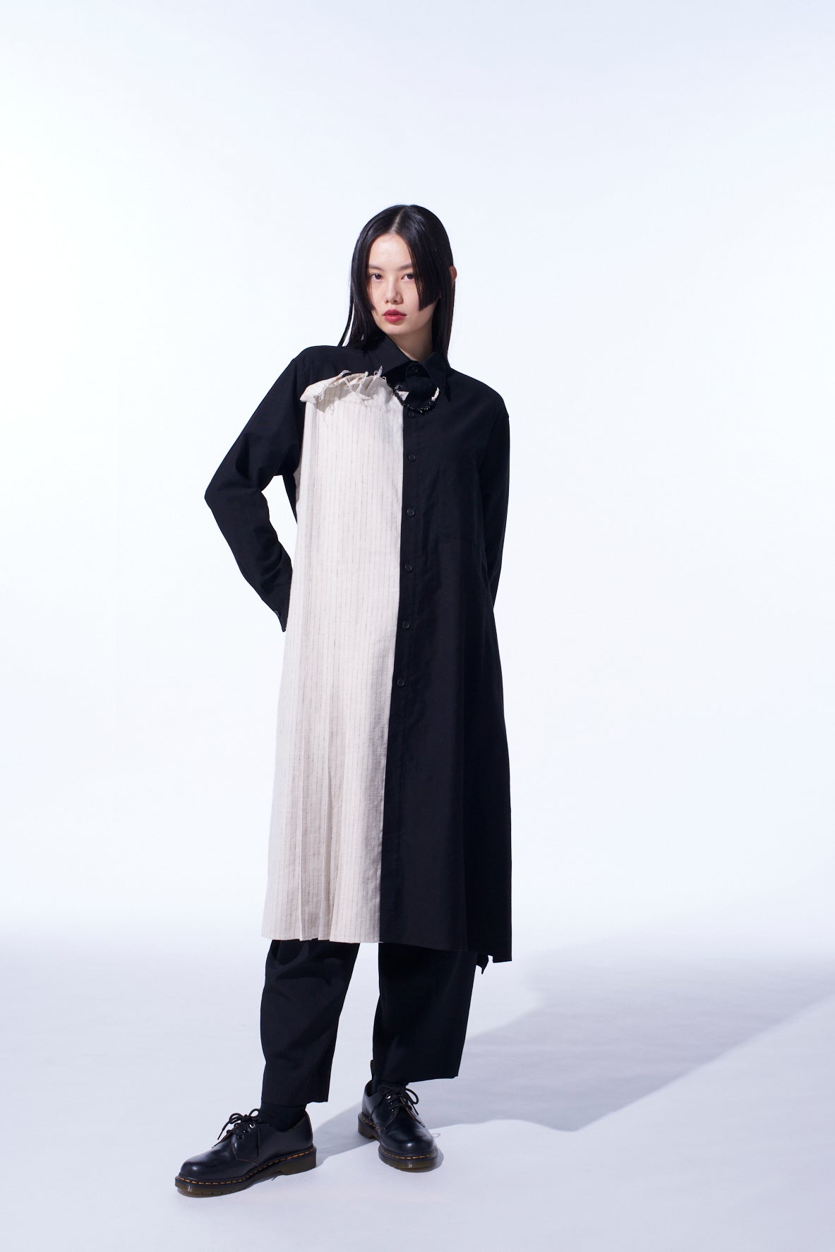 Stylish Cotton Twill Shirt Dress with Striped Pleated Fabric - Perfect for Casual Outings, Office Wear & Spring Fashion | Women's Comfortable & Trendy Dress