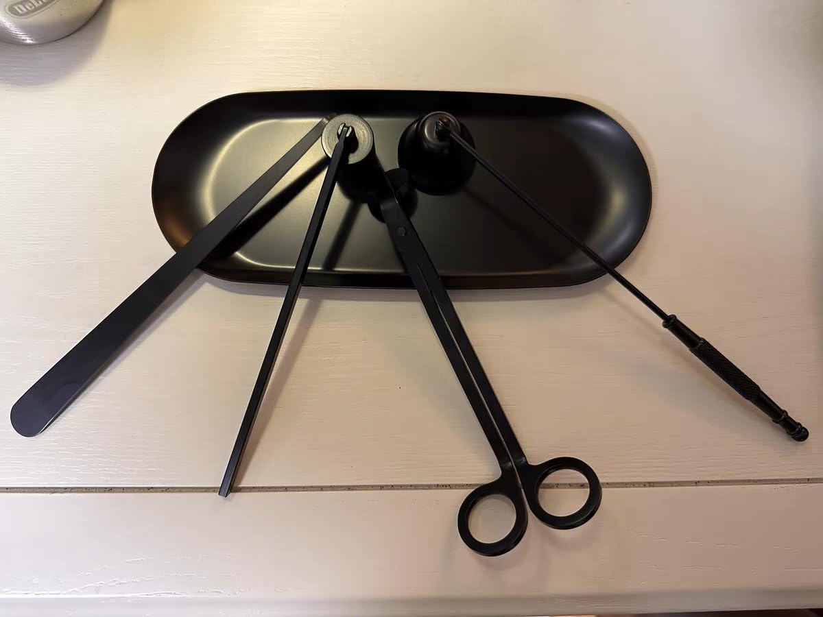KUMGROT 2-Pack Stainless Steel Candle Wick Dippers - Black Candle Accessories with Patterned Handle for Safely Extinguishing Flames | Perfect for Home Decor, Aromatherapy & Romantic Dinner Settings