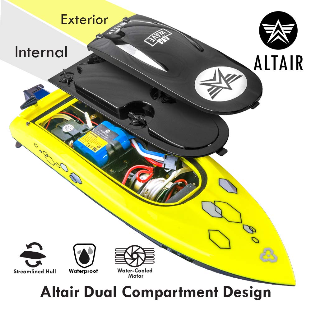Altair AA Wave RC Remote Control Boat - High Speed 23 km/h, Self Righting, 2.4GHz for Pools & Lakes - Safe Water Propeller System with 2 Batteries - Perfect for Kids Outdoor Water Play & Summer Pool Fun (Lincoln, NE Company)